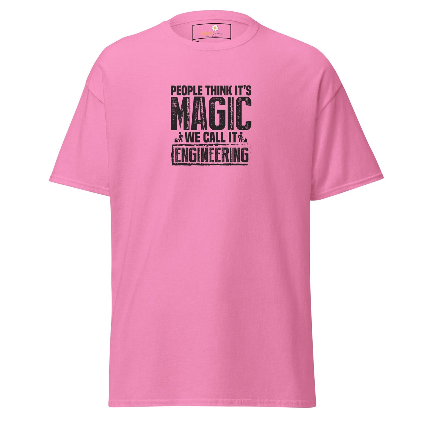 Pink t-shirt with engineering slogan.
