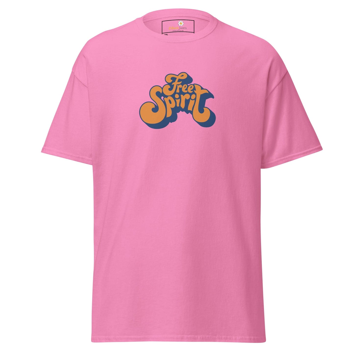 Pink T-shirt with Free Spirit graphic, available in Men and Women sizes 2XL to 5XL