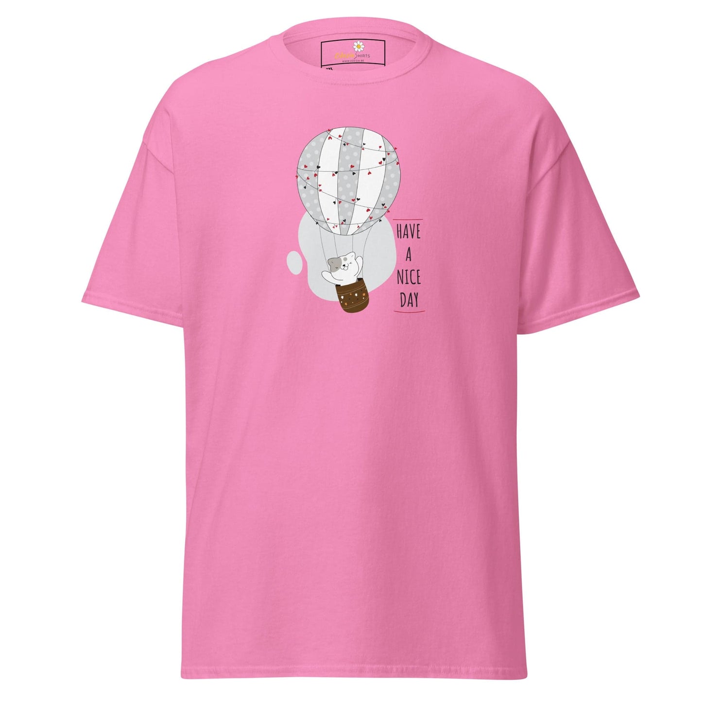 Pink T-shirt with hot air balloon graphic in men’s and women’s sizes 2XL to 5XL