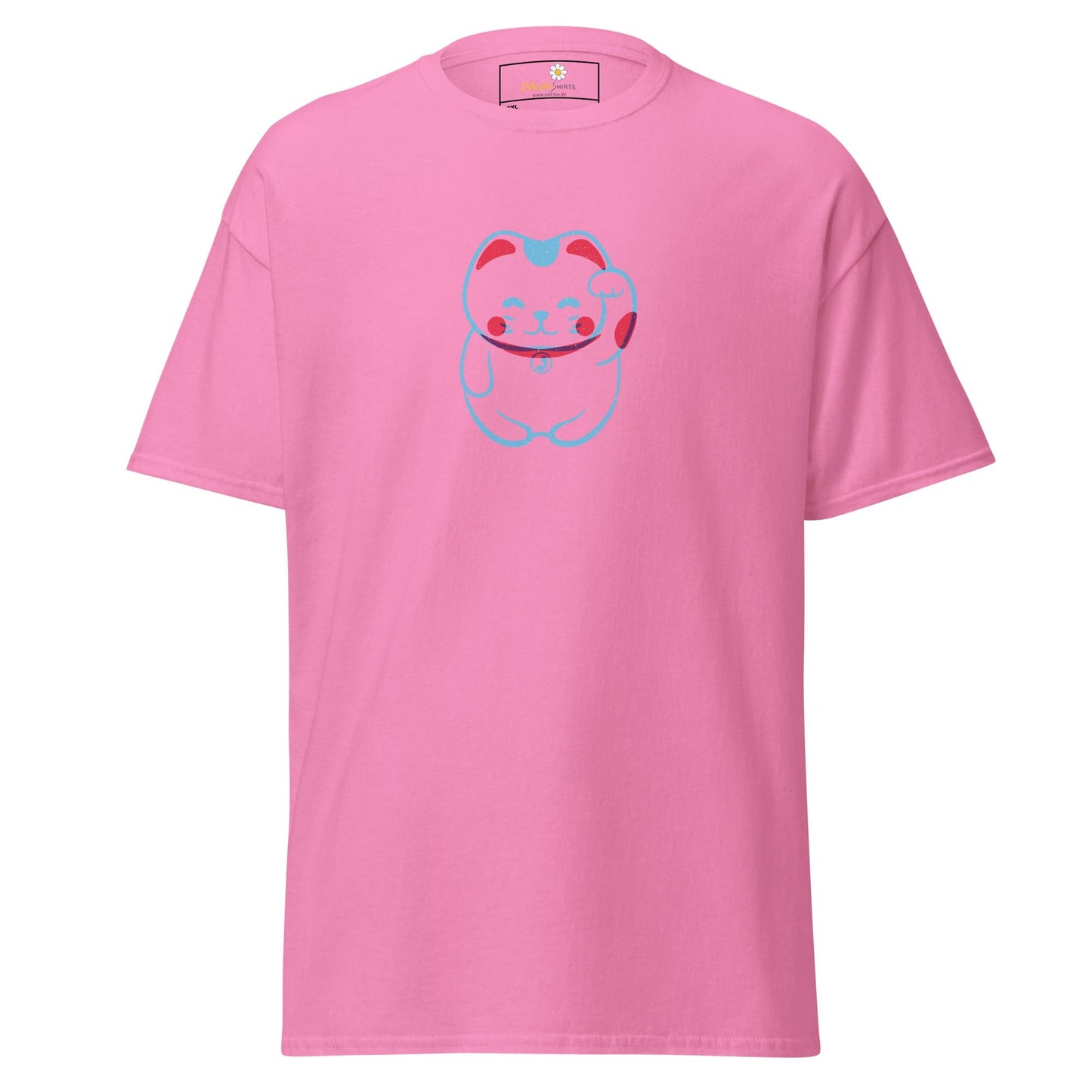 Pink T-Shirt with Cartoon Cat Design for Men and Women in Sizes 2XL to 5XL