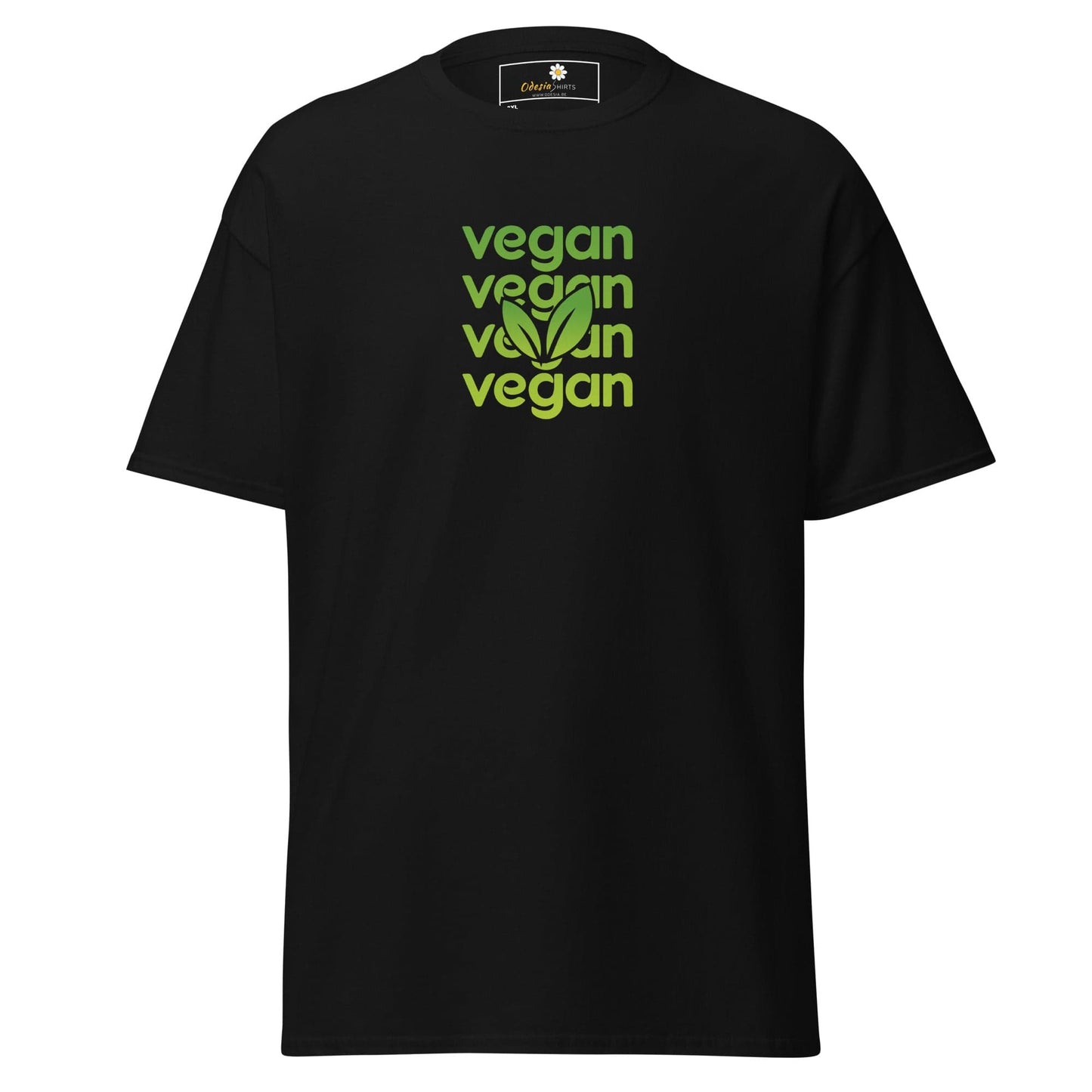 Black vegan T-shirt designed for men and women in sizes 2XL to 5XL