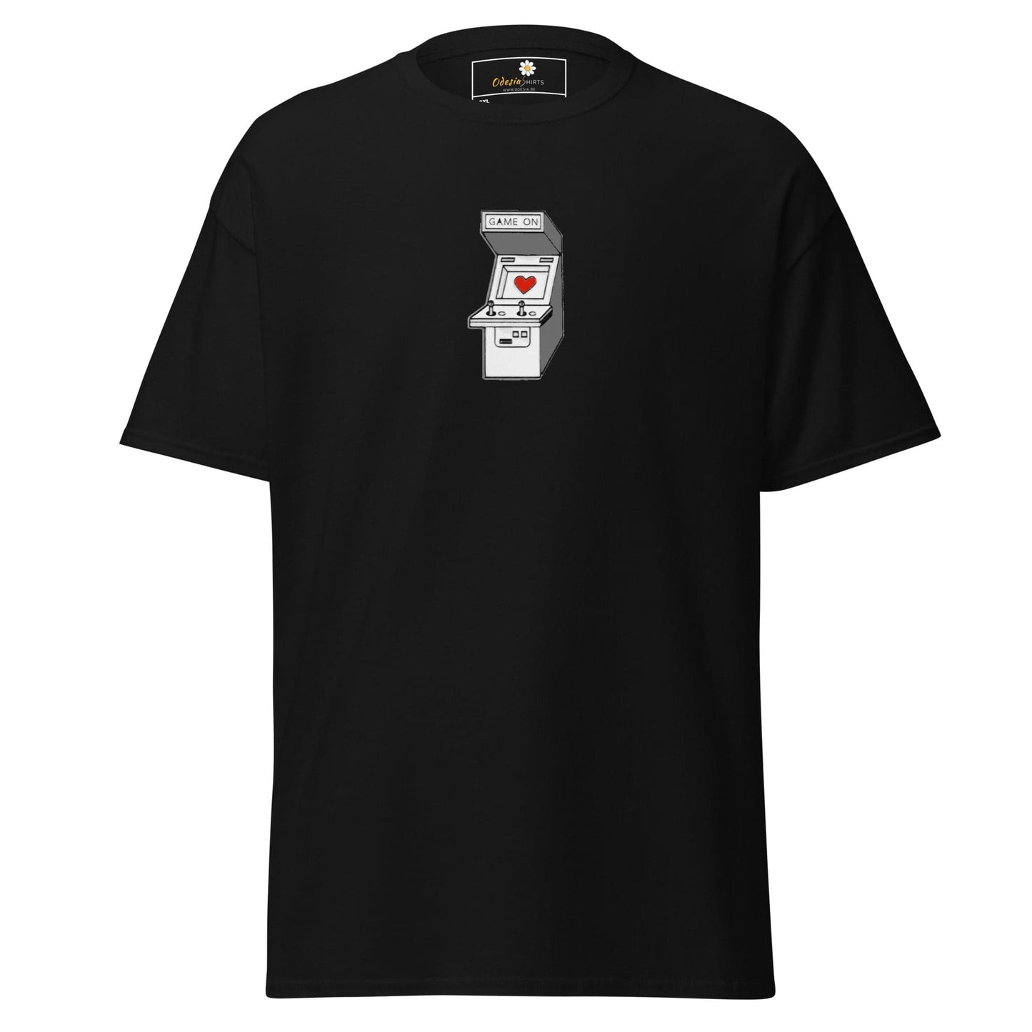 Black T-shirt with arcade game graphic, suitable for men and women in 2XL to 5XL sizes