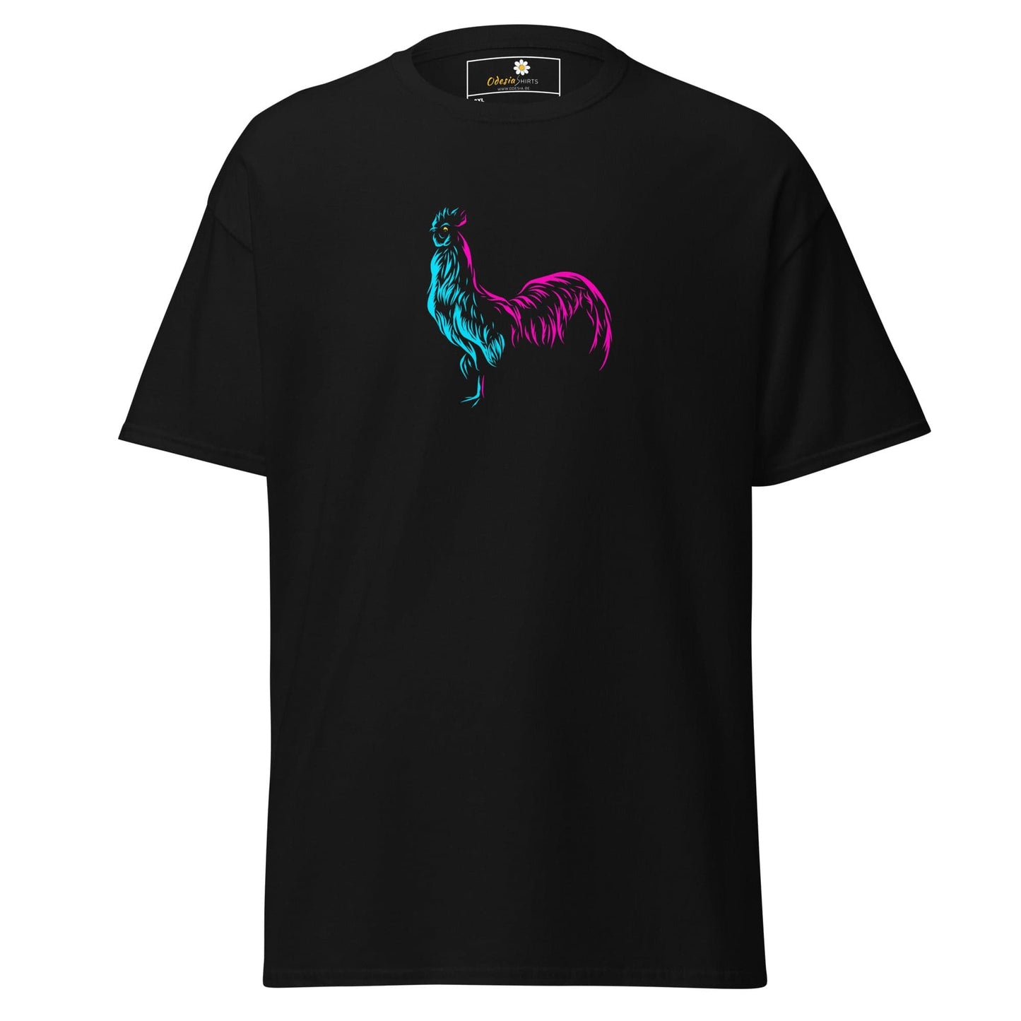 Black T-shirt with neon rooster design for Men and Women in 2XL to 5XL sizes