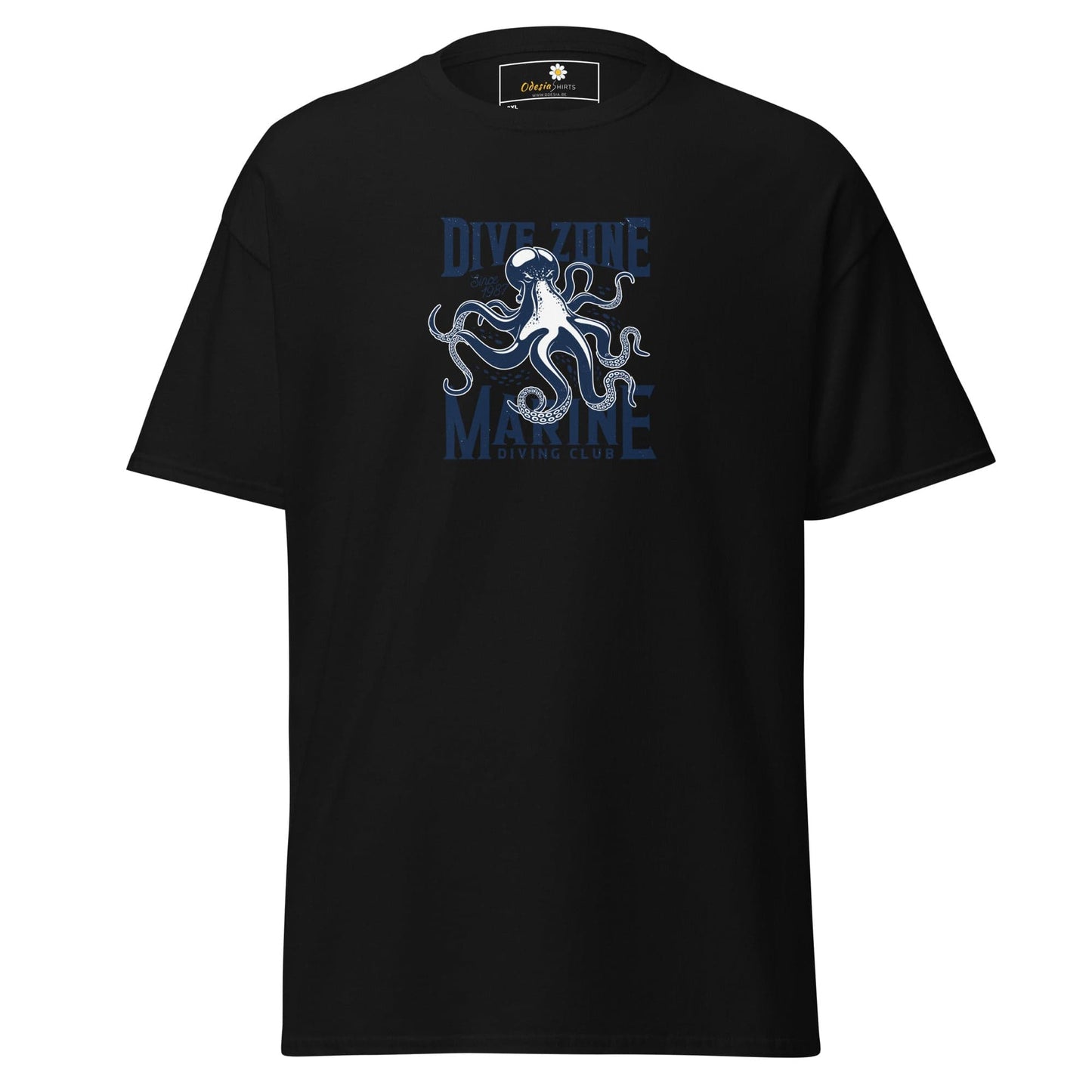 Black t-shirt with octopus graphic.