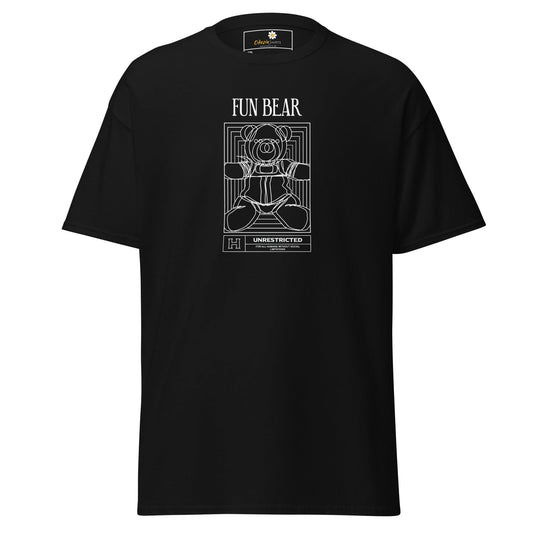 Black t-shirt with a white bear graphic.
