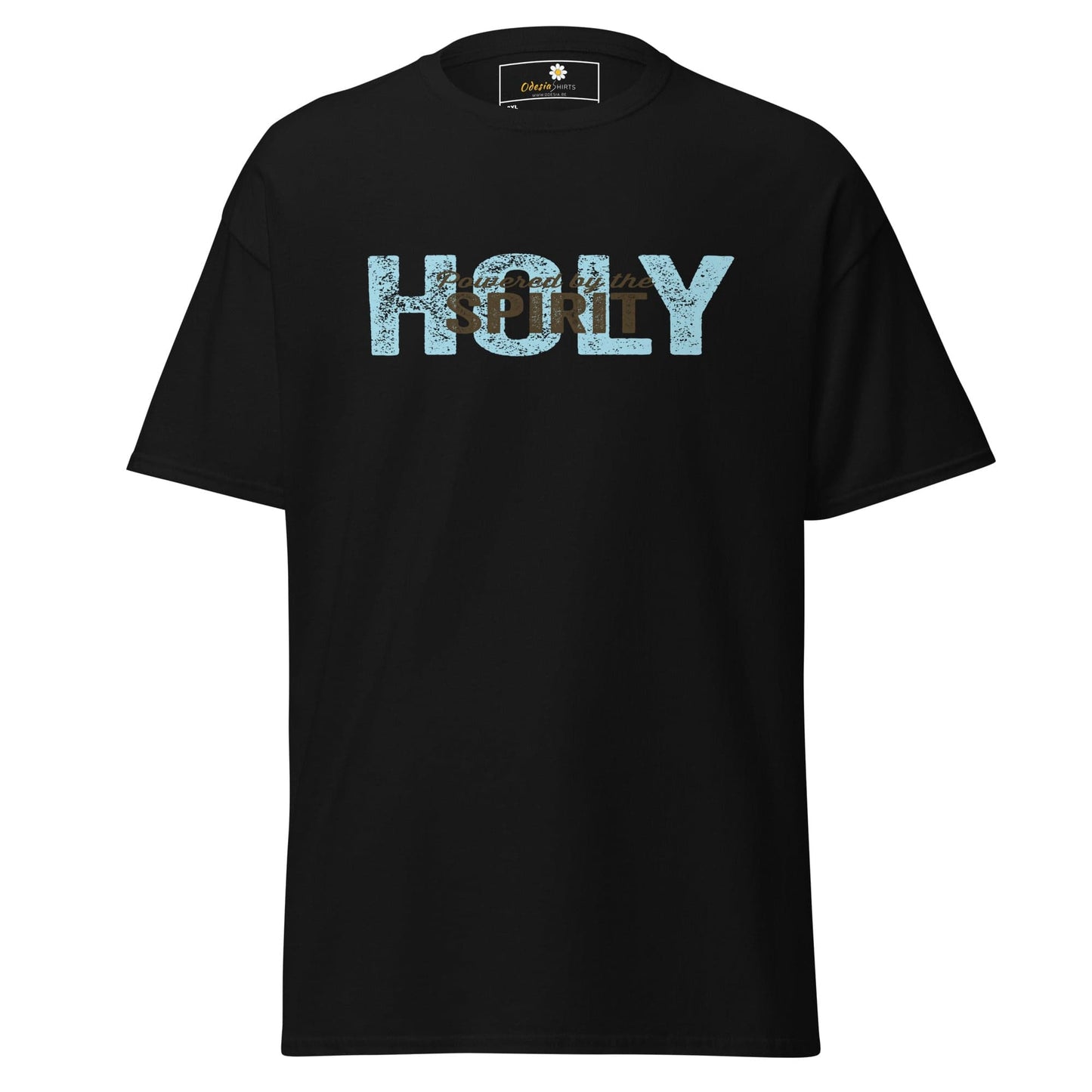 Black T-shirt displaying HOLY SPIRIT text in the T-SHIRT DESIGN TEE for Men and Women