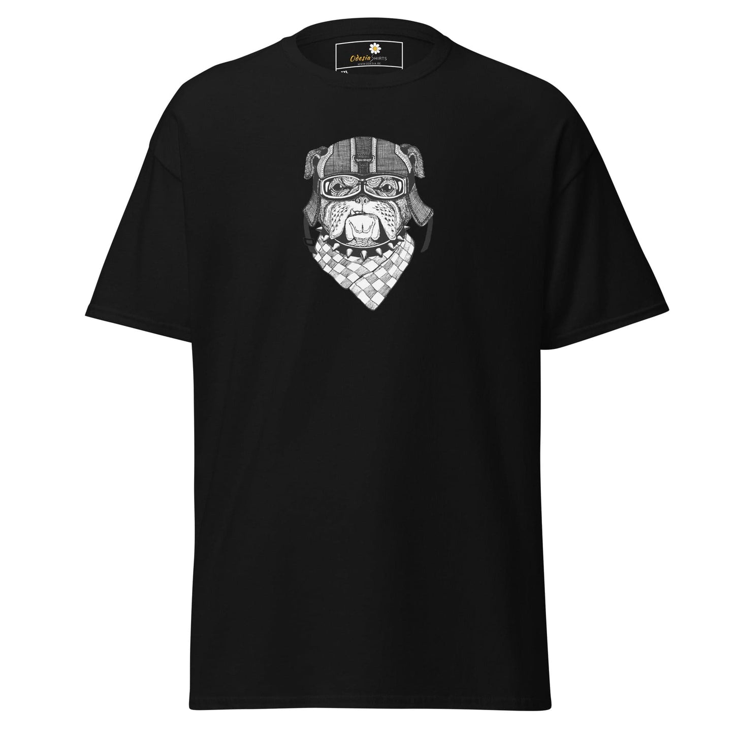 Black T-shirt with dog graphic for men and women, available in 2XL to 5XL sizes
