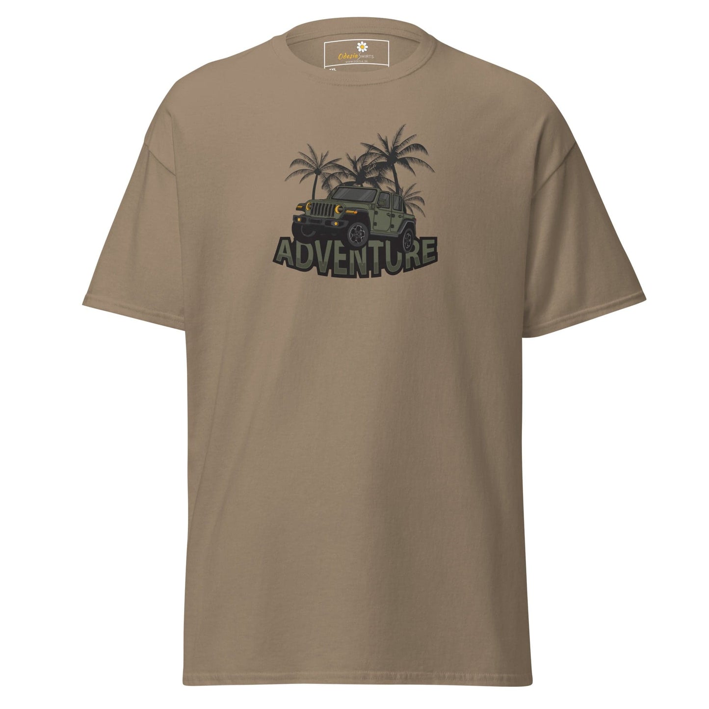 Khaki T-shirt with adventure Jeep graphic for Men and Women available in 2XL to 5XL