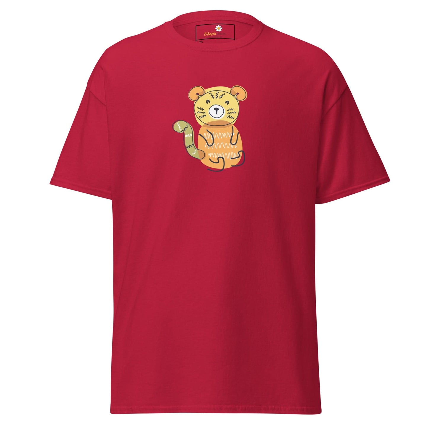 Red T-shirt with cartoon tiger design for Men and Women in sizes 2XL to 5XL