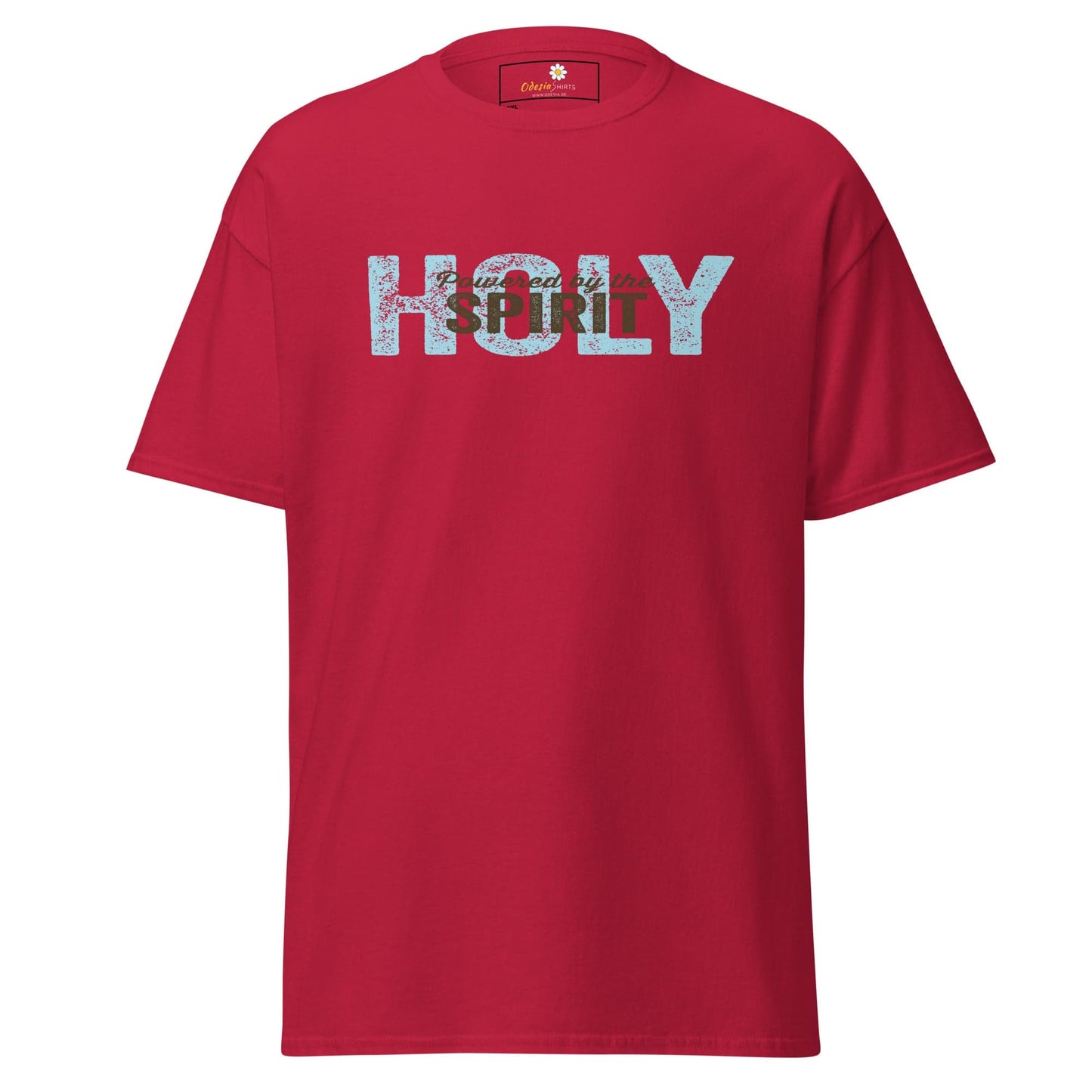 Red T-shirt with Holy Spirit text displayed in T-Shirt Design Tee for Men and Women