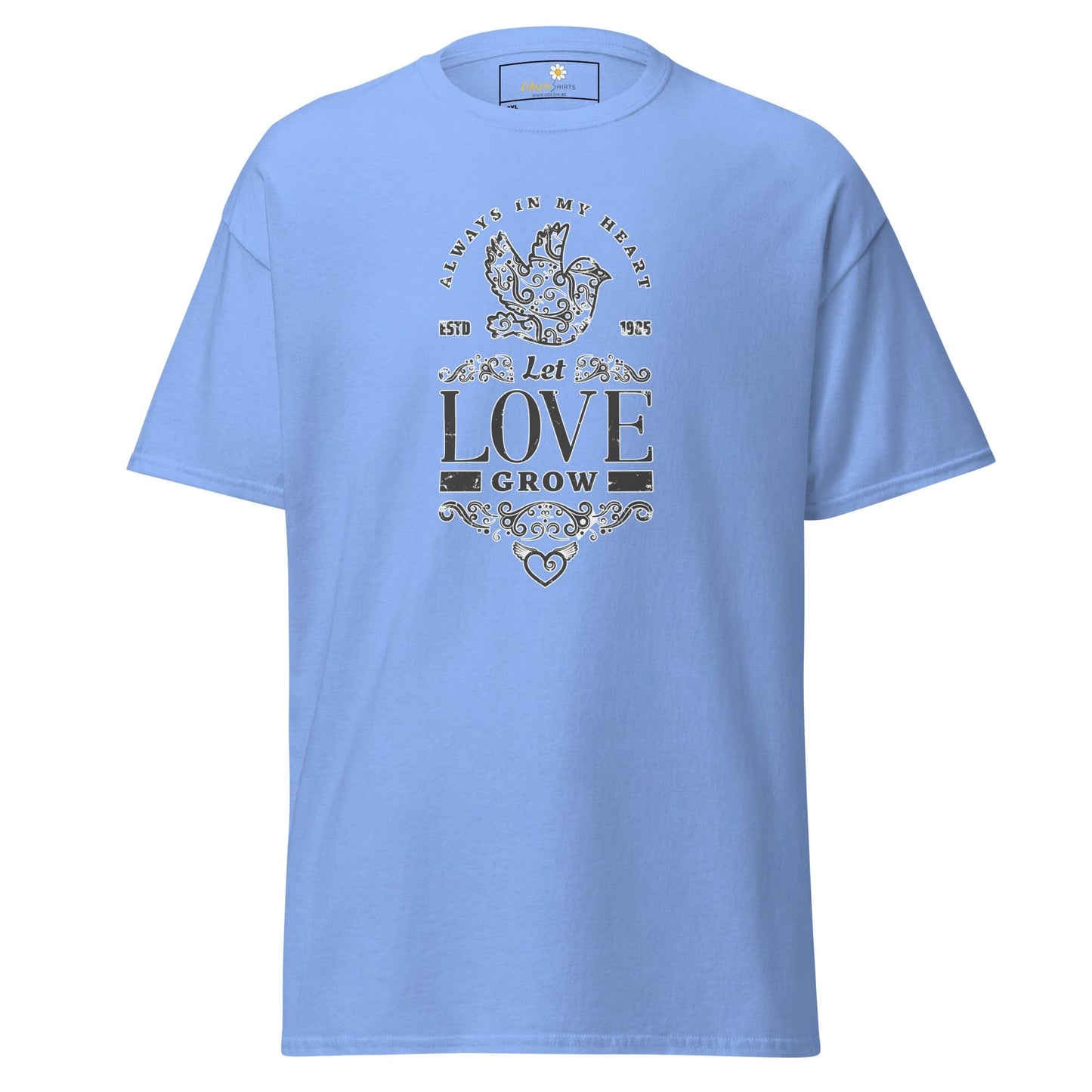 Light blue T-shirt with graphic design for men and women in sizes 2XL to 5XL