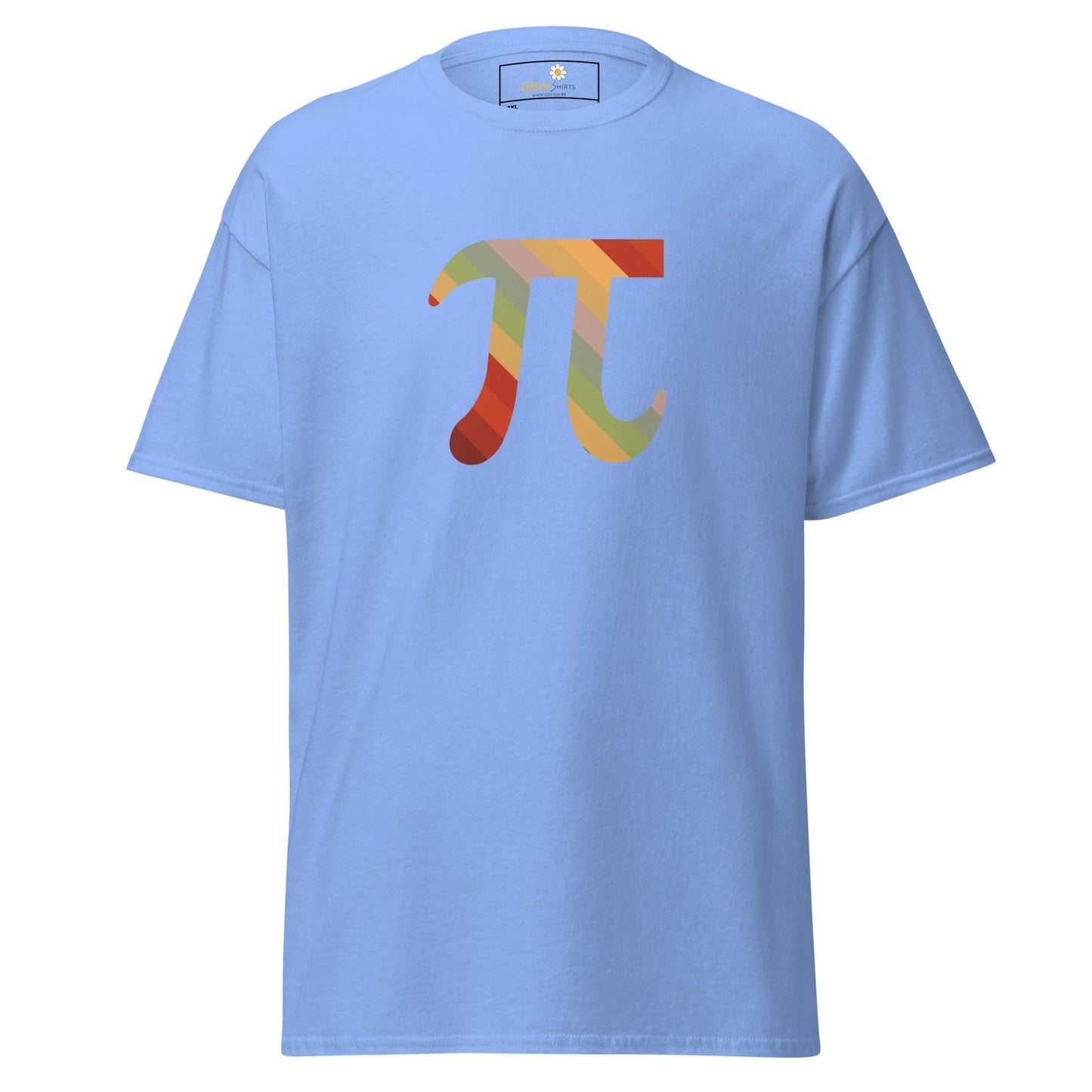 Light blue T-shirt with colorful Pi symbol, suitable for Men and Women in 2XL to 5XL