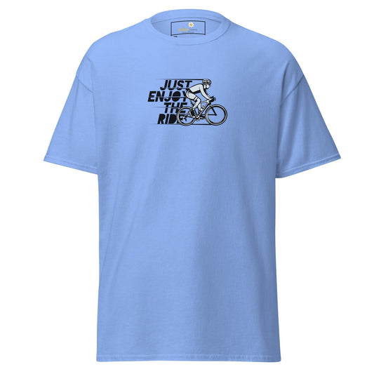 Light blue T-shirt with cyclist graphic for men and women in sizes 2XL to 5XL