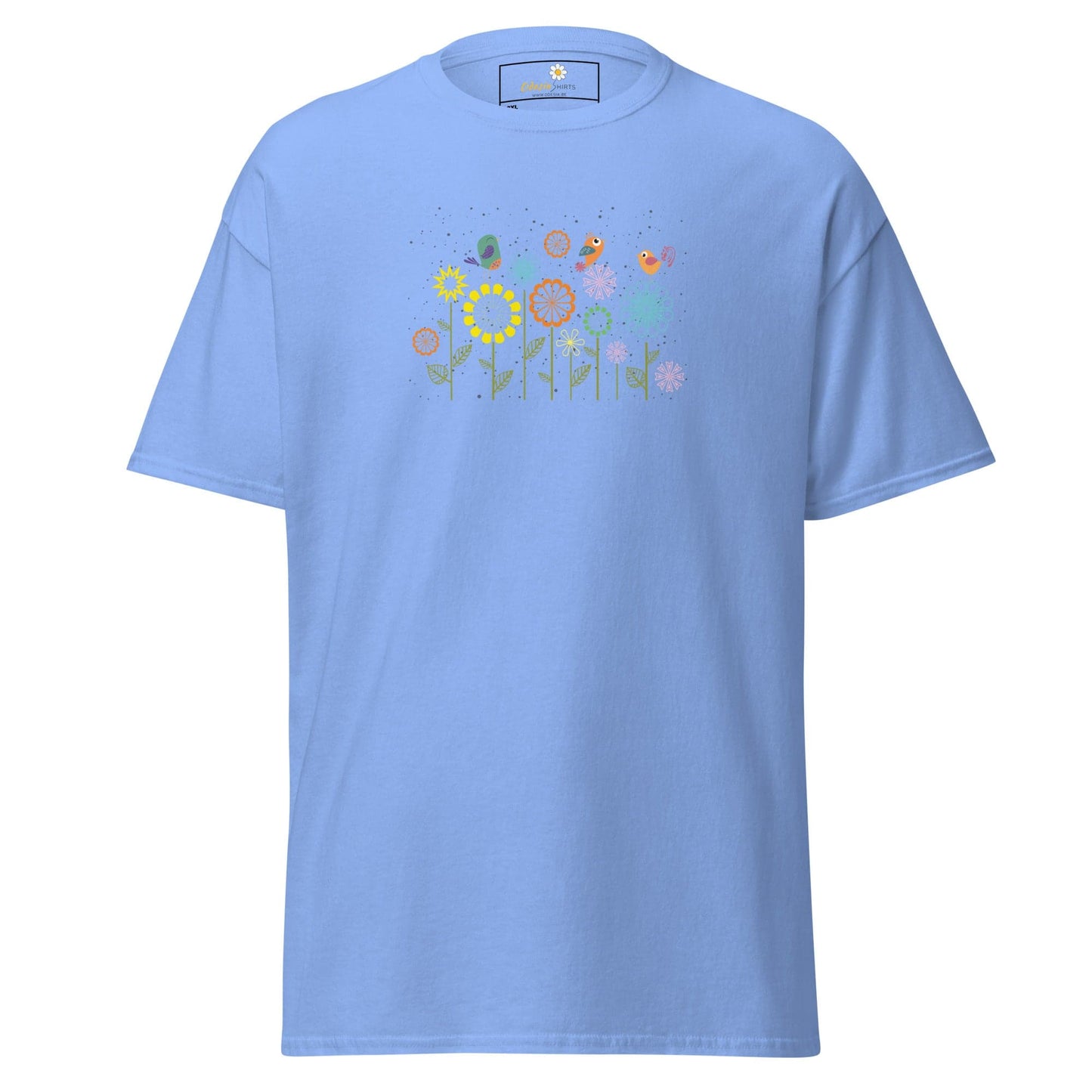 Light blue t-shirt with floral design.