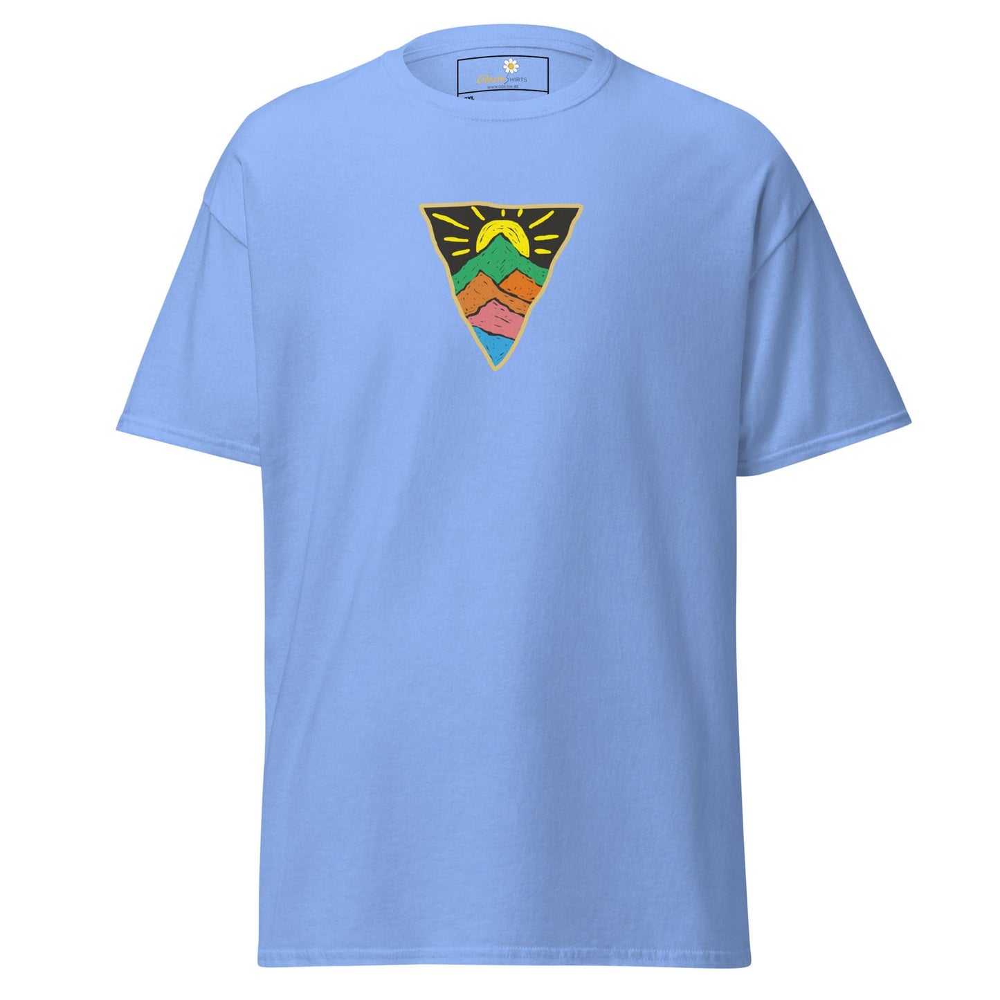 Light blue T-shirt featuring mountain graphic for men and women in 2XL to 5XL sizes