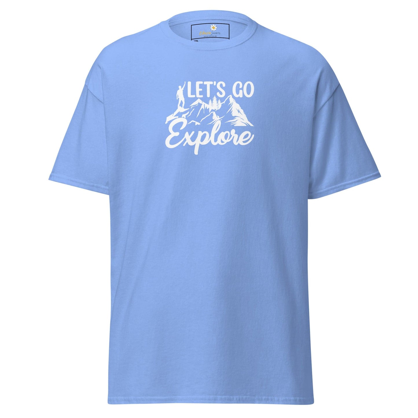 Light blue T-shirt with Lets Go Explore graphic for Men and Women 2XL to 5XL