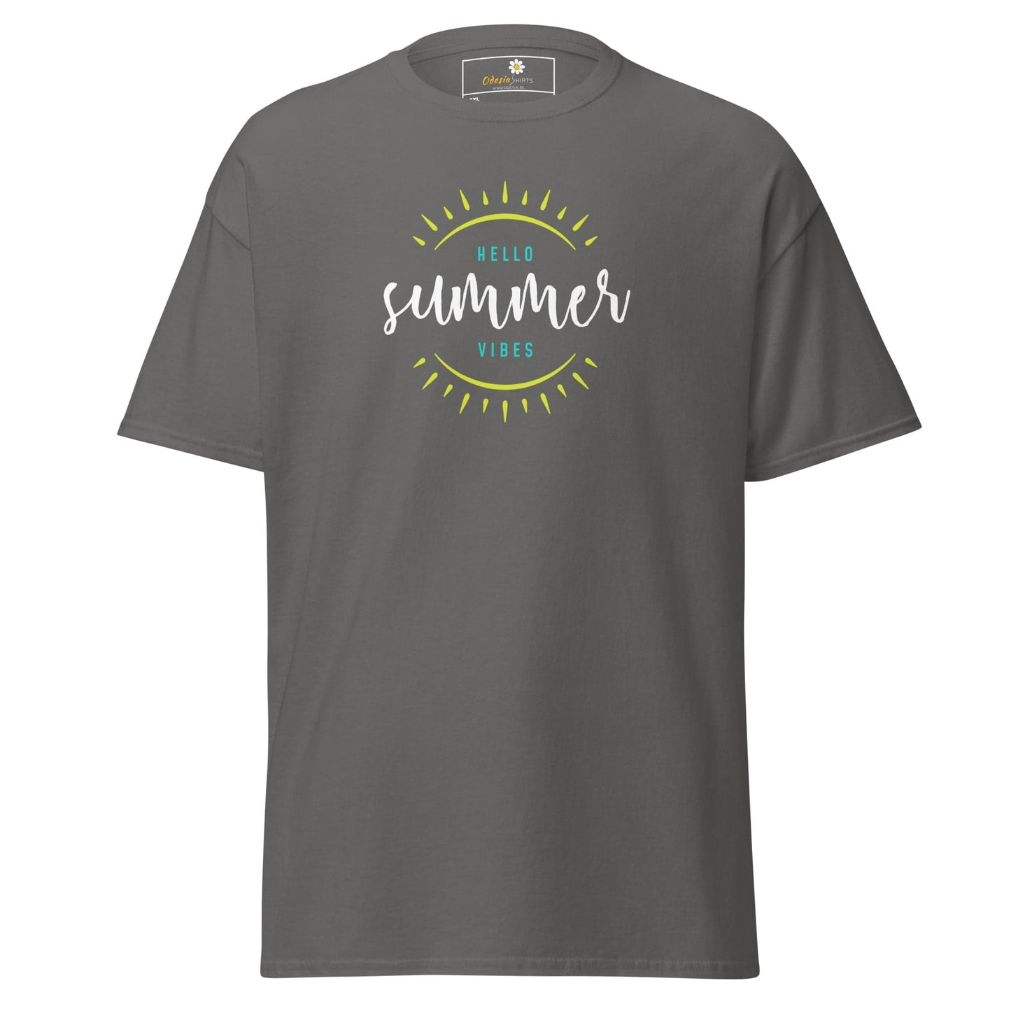 Gray t-shirt with summer-themed graphic.