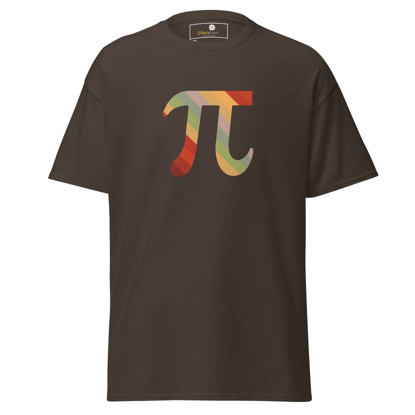 Brown T-shirts with colorful Pi symbol design for MEN and WOMEN in 2XL to 5XL sizes