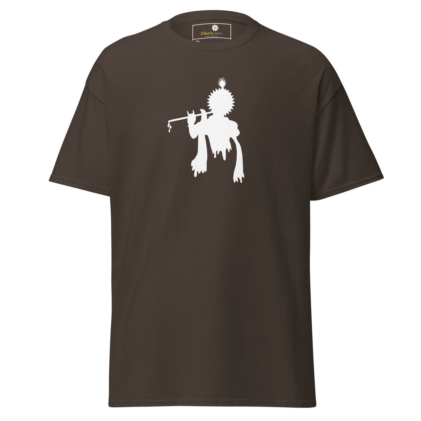 Brown T-shirt with white Krishna graphic for men and women in 2XL to 5XL sizes