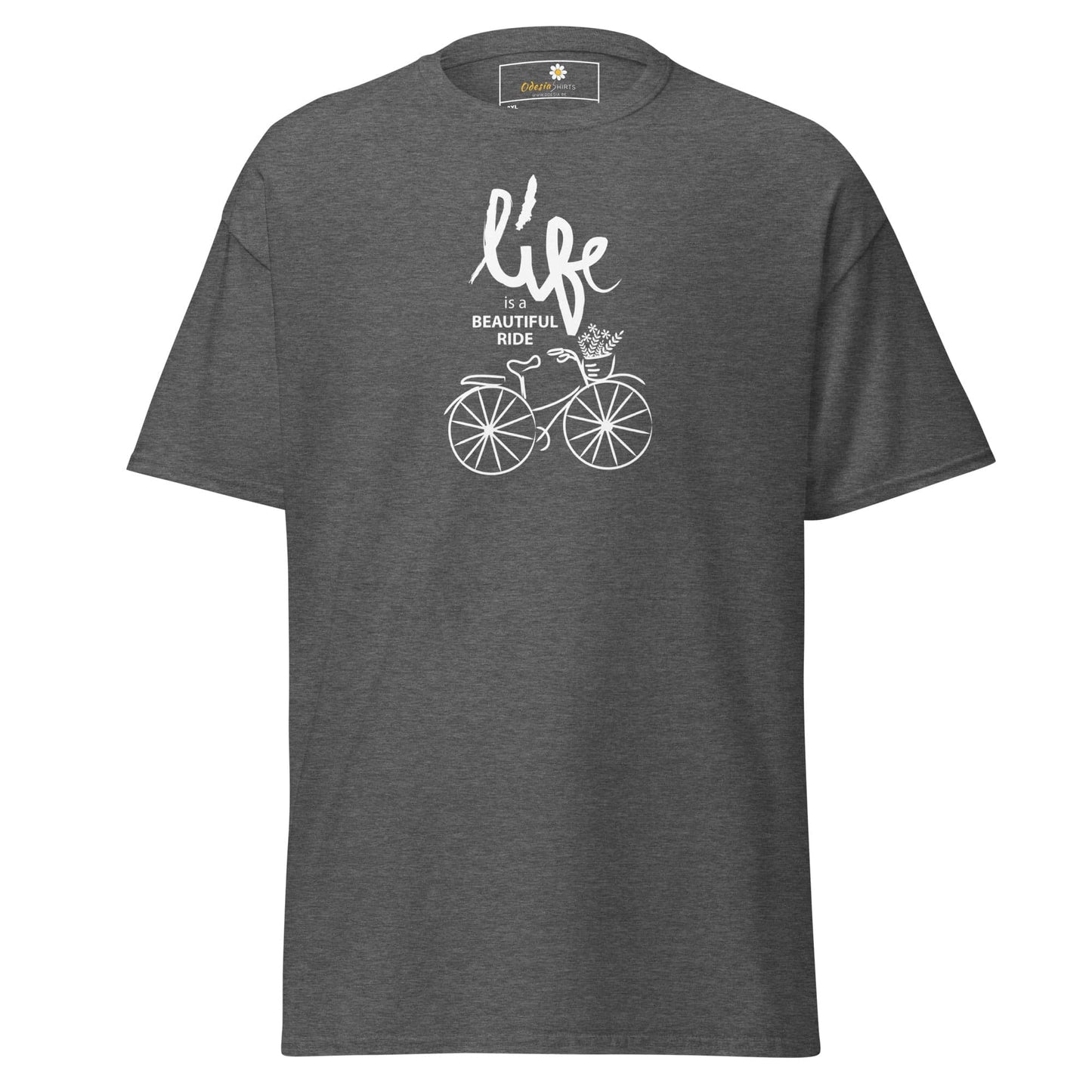 Gray T-shirt with bicycle graphic from T-SHIRT DESIGN TEE for Men and Women in Plus Sizes