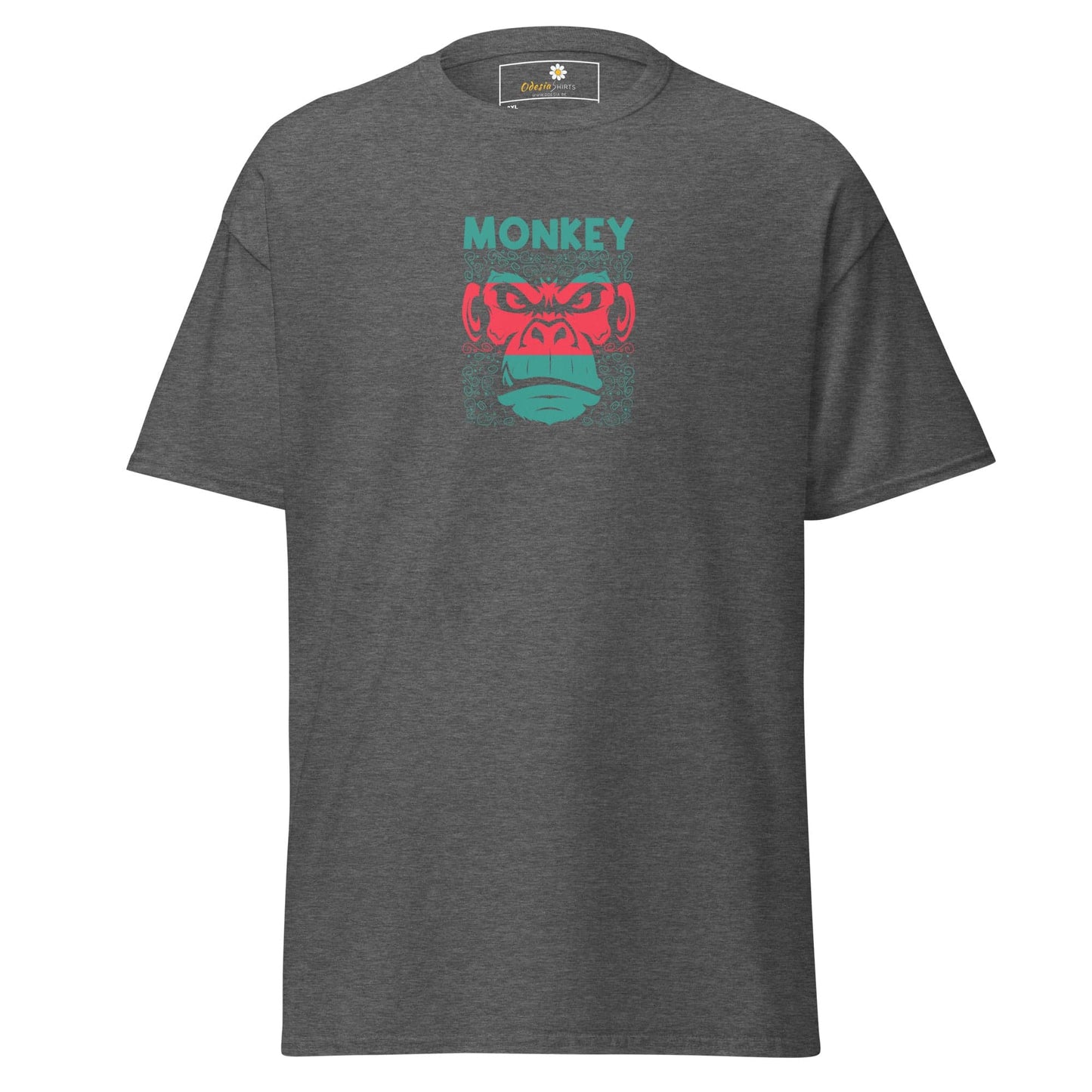 Gray T-shirt featuring a monkey graphic from T-SHIRT DESIGN TEE for MEN/WOMEN sizes 2XL-5XL