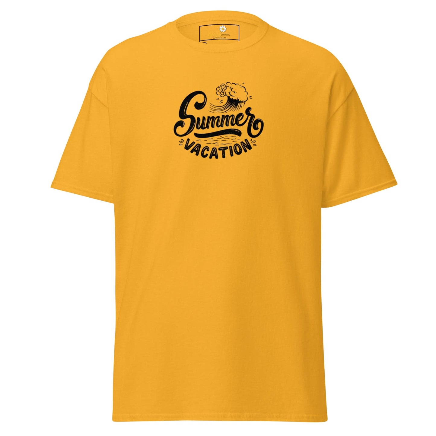 Yellow T-shirt with Summer Vacation graphic for Men and Women in 2XL to 5XL sizes