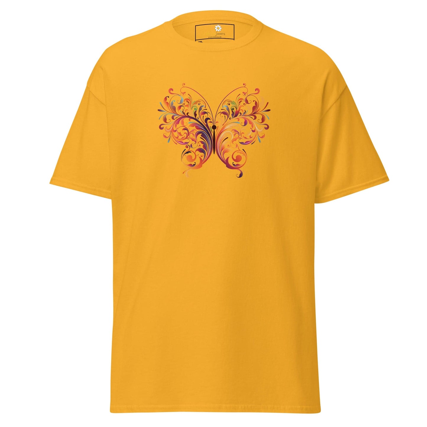 Yellow T-shirt with butterfly design from T-SHIRT DESIGN TEE for Men and Women