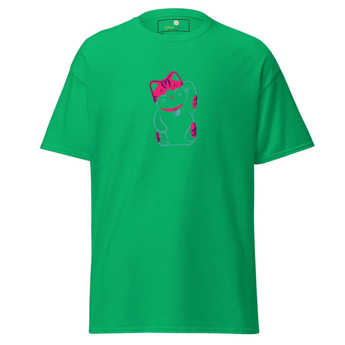 Green T-shirt with pink Cat design for Men and Women in 2XL to 5XL sizes
