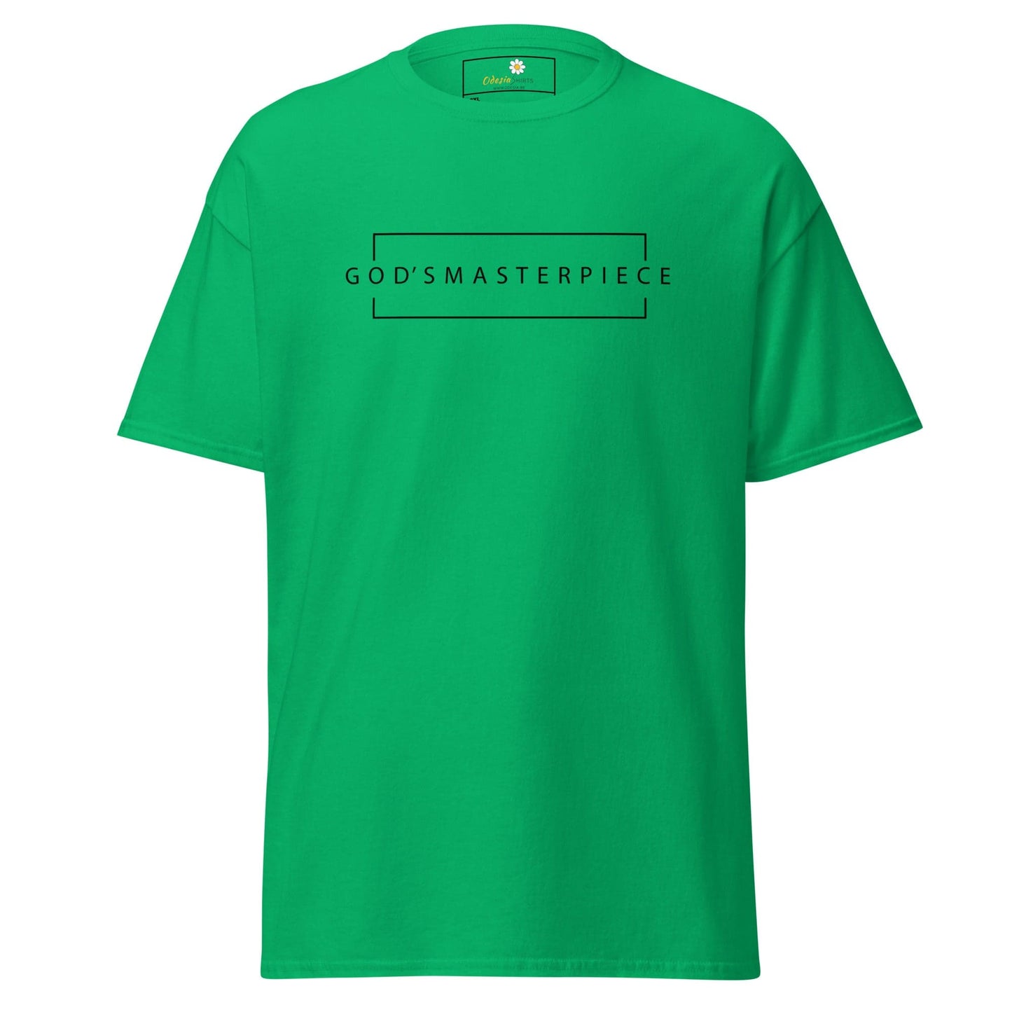 Green t-shirt with graphic.
