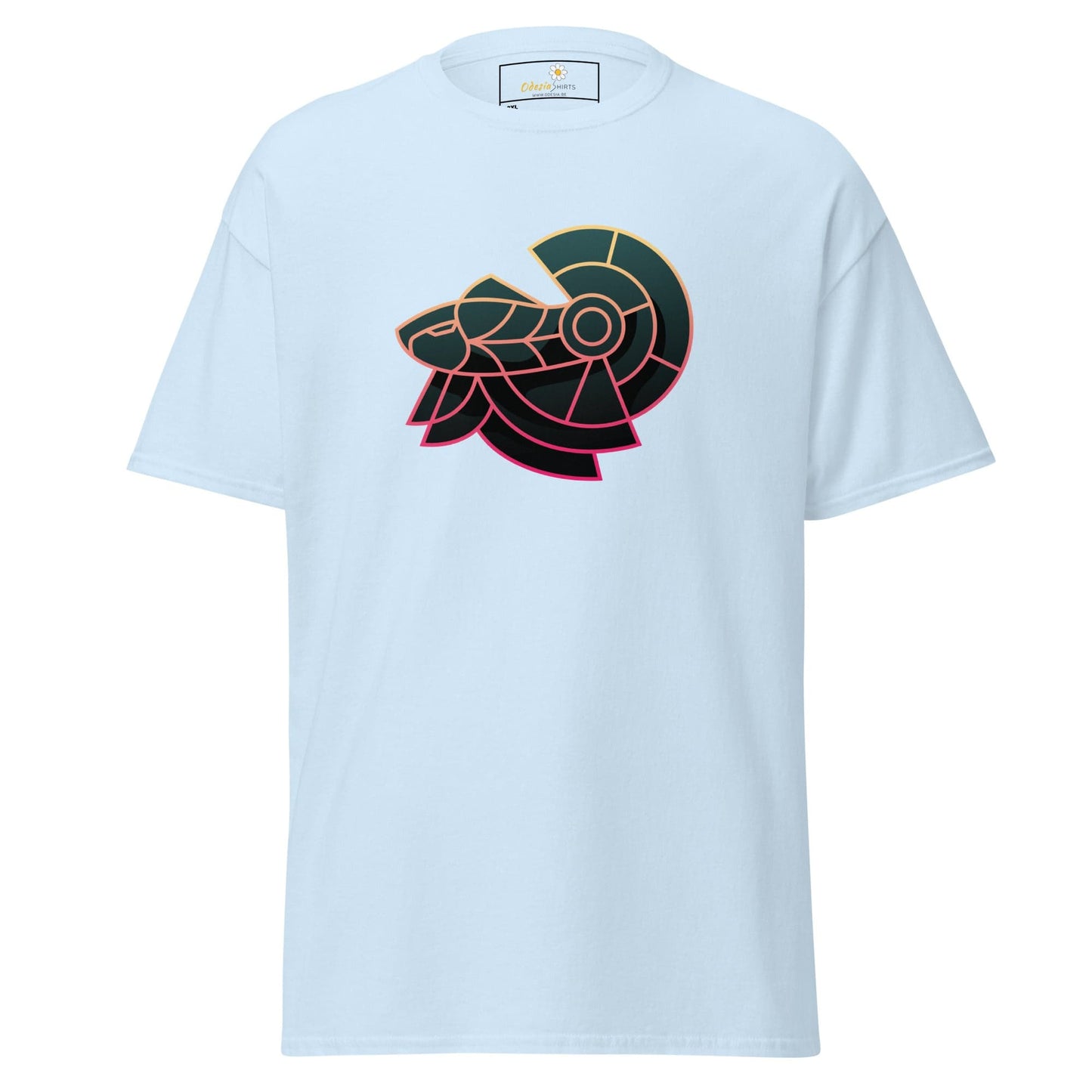 Light blue T-shirt with ram design for men and women in sizes 2XL to 5XL