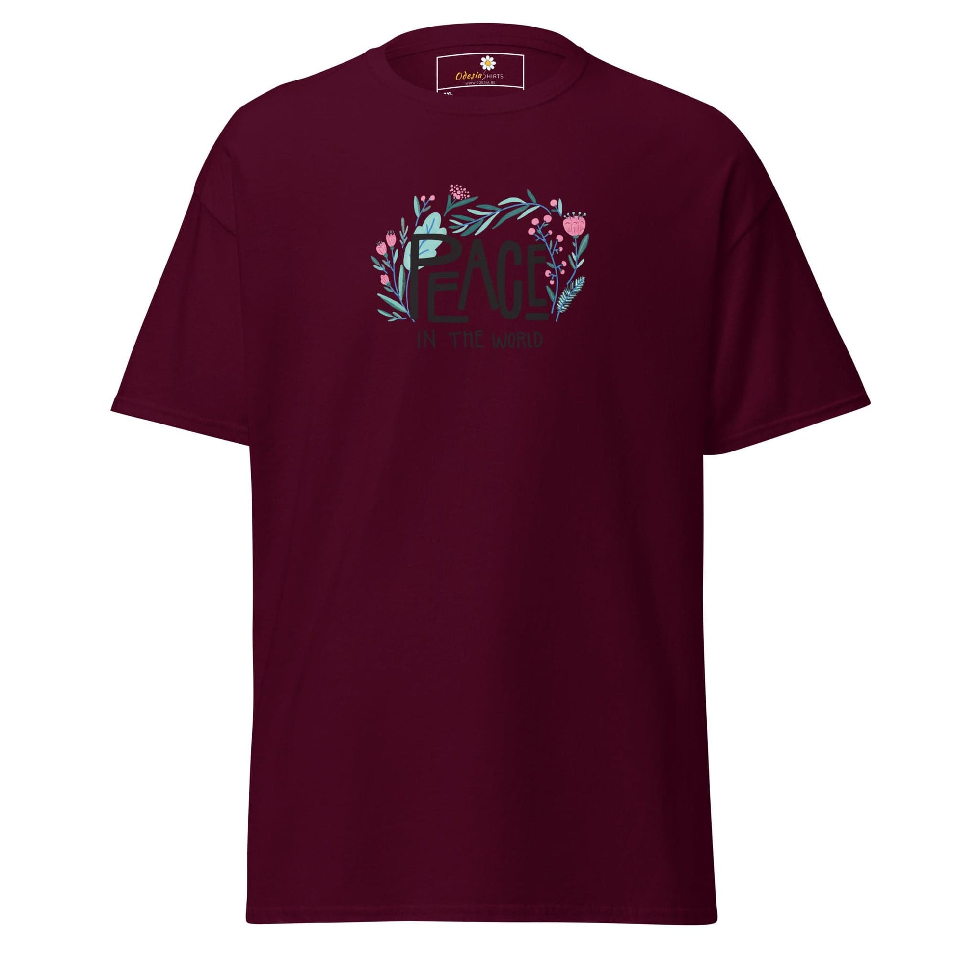 Maroon T-shirt with floral design from T-SHIRT DESIGN TEE for Men and Women in 2XL to 5XL