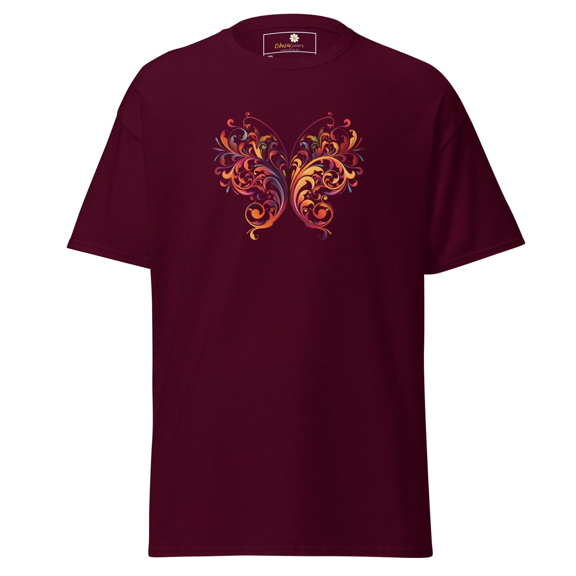 Maroon T-shirt with butterfly design available in men’s and women’s sizes 2XL to 5XL