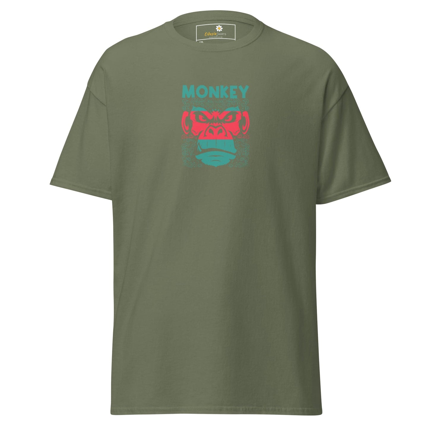 Olive green T-shirt with monkey graphic for men and women available in 2XL to 5XL
