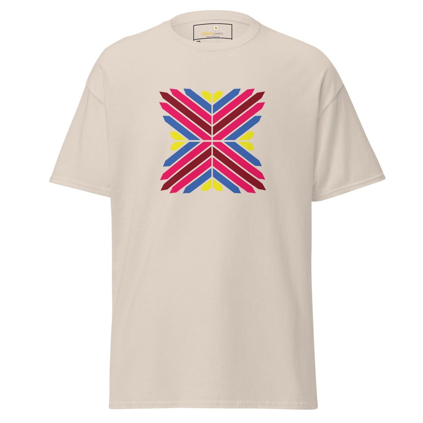 Beige T-shirt with colorful geometric design for Men and Women in 2XL to 5XL sizes