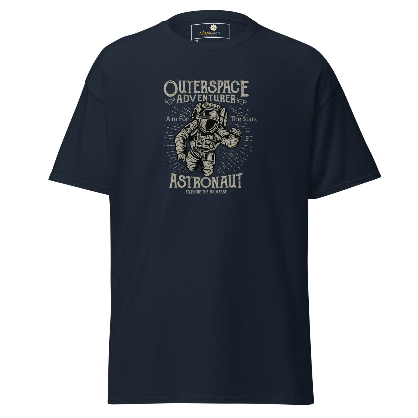 Navy blue t-shirt with astronaut graphic.