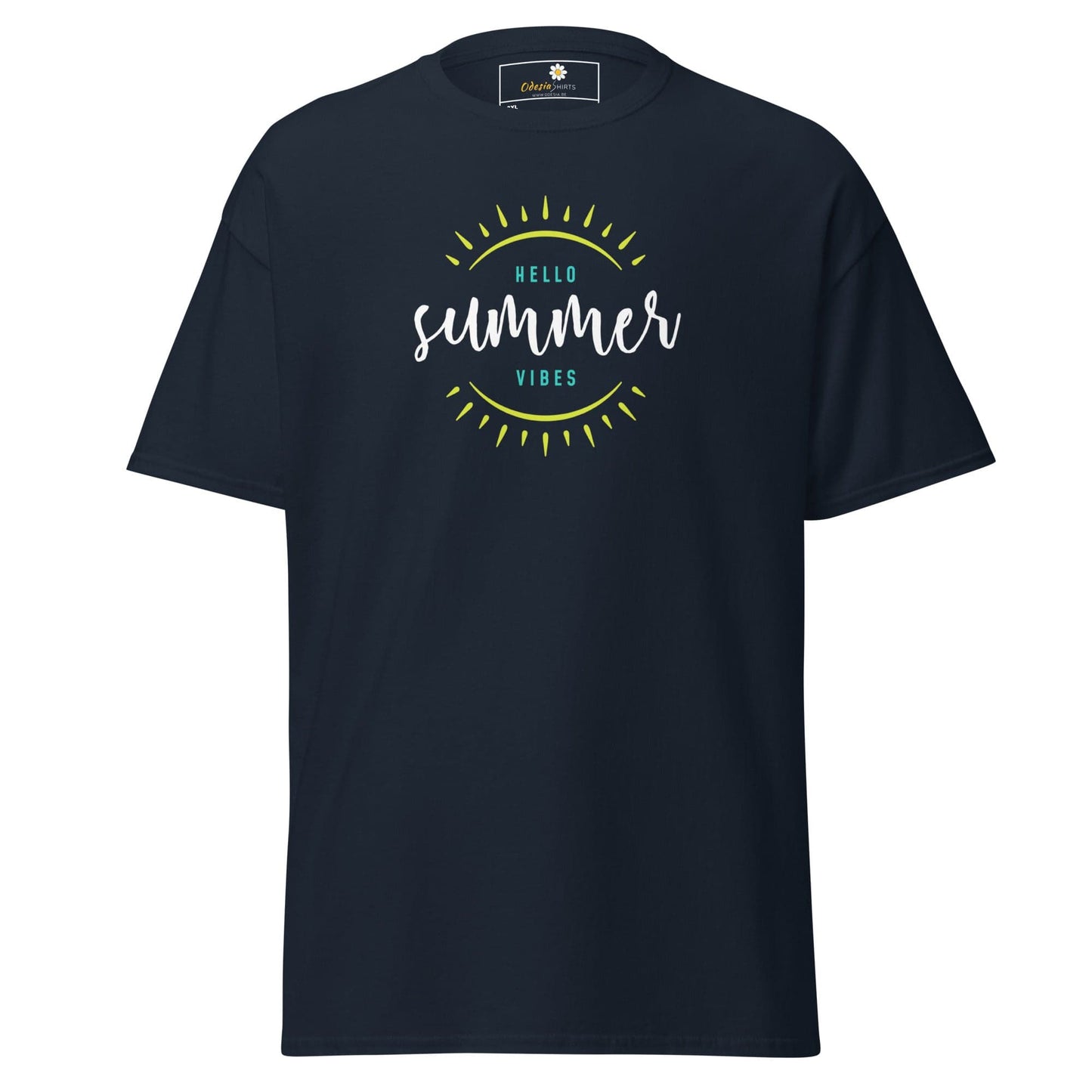Navy t-shirt with summer graphic.