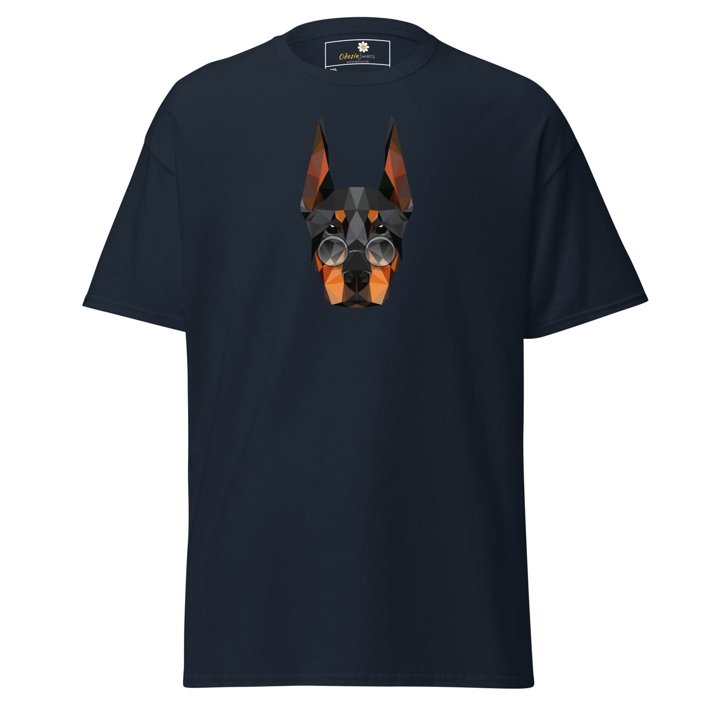 Navy blue T-shirt with geometric dog design for men and women in 2XL to 5XL sizes