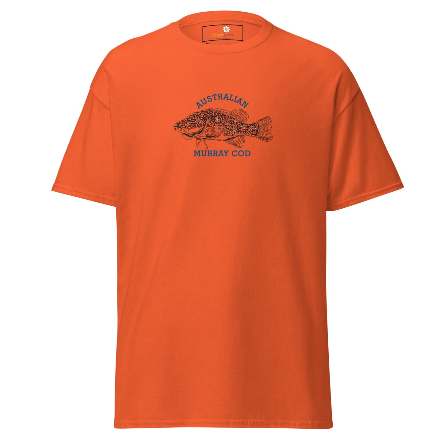 Orange men’s and women’s T-shirt with fish graphic in 2XL to 5XL sizes
