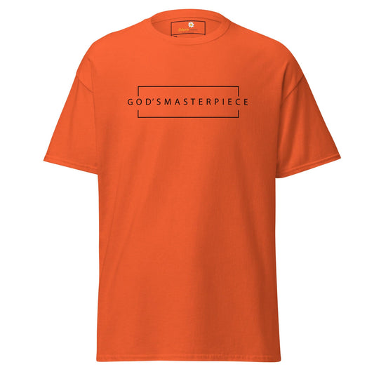 Orange t-shirt with graphic.