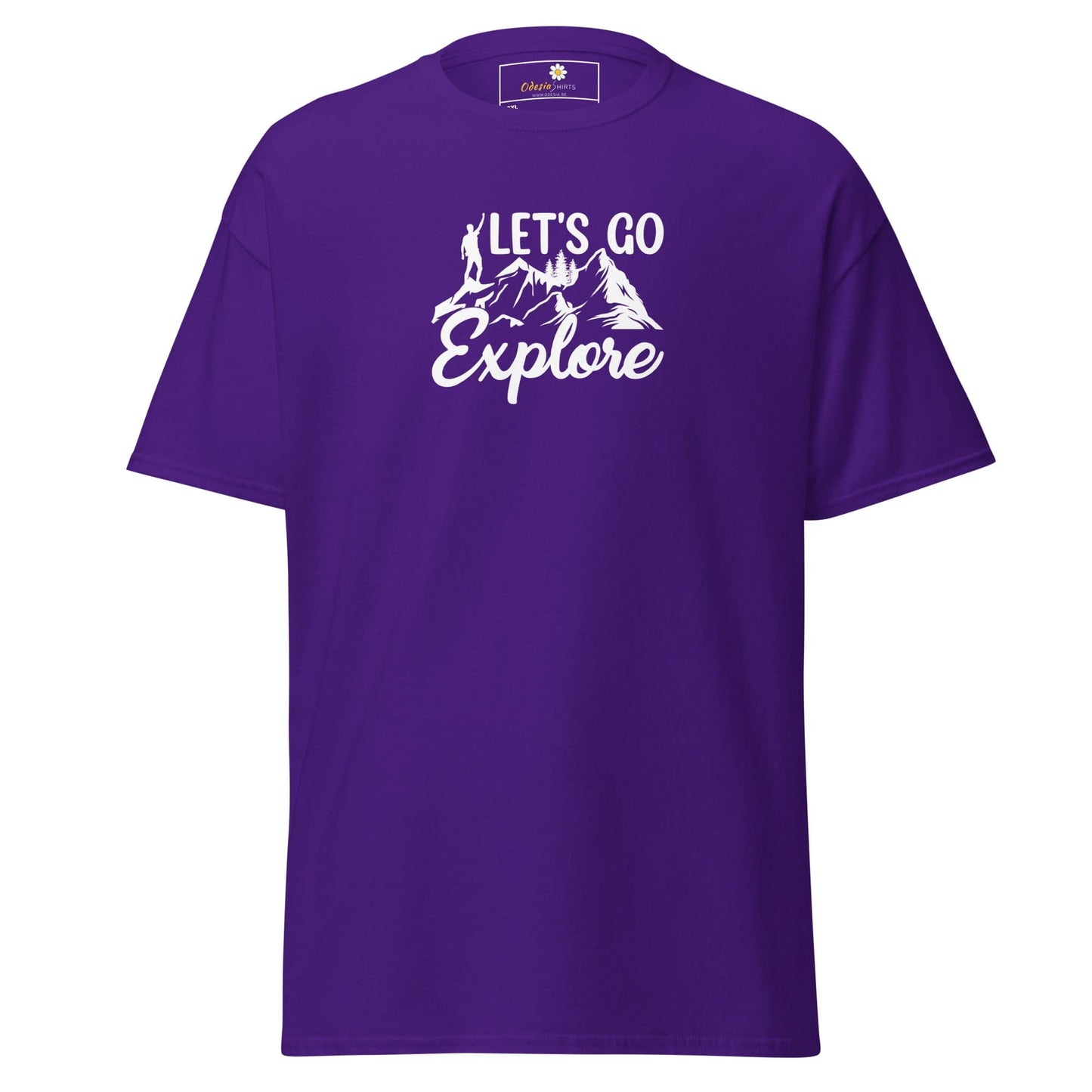 Purple T-shirt with Lets Go Explore graphic for men and women in 2XL to 5XL sizes