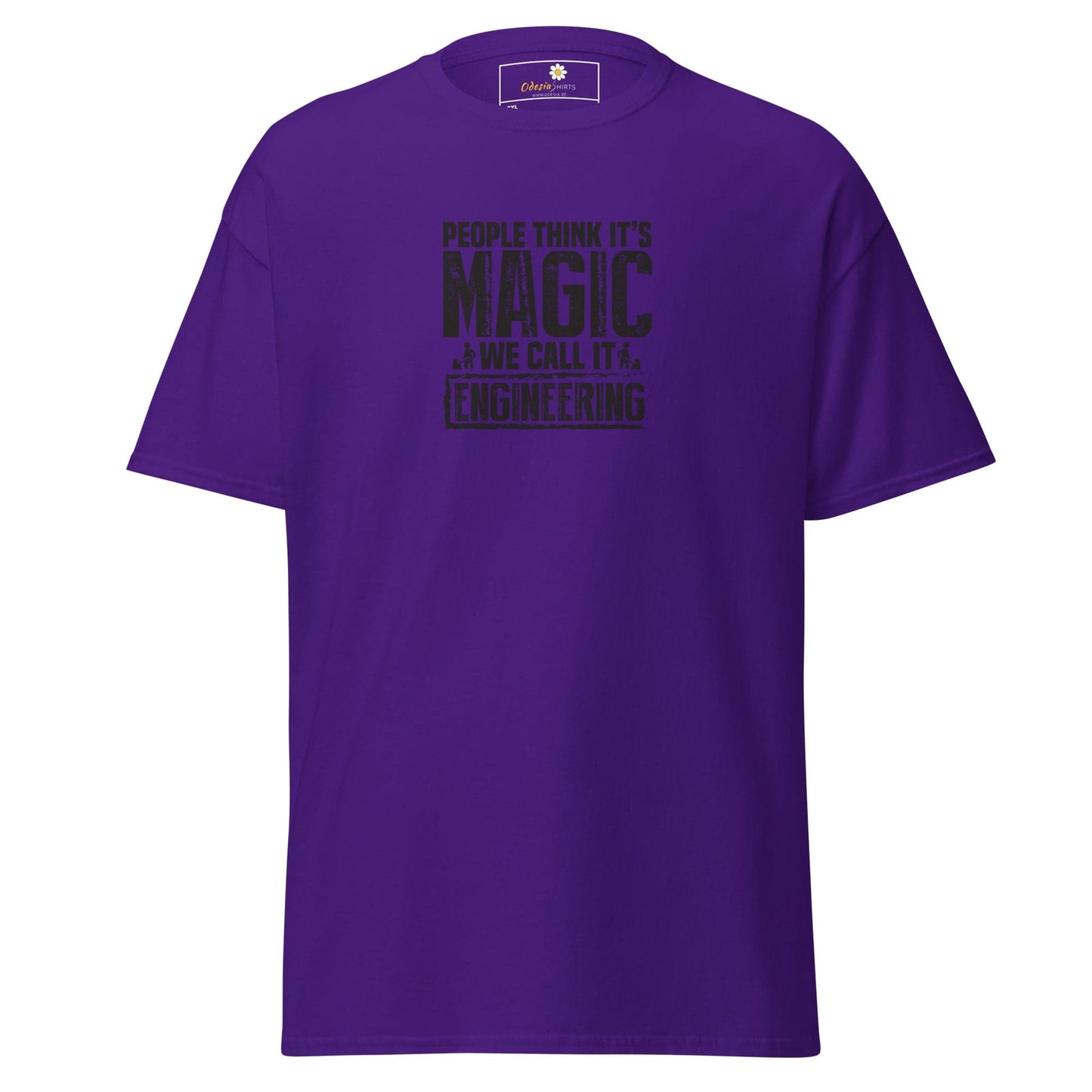 Purple t-shirt.