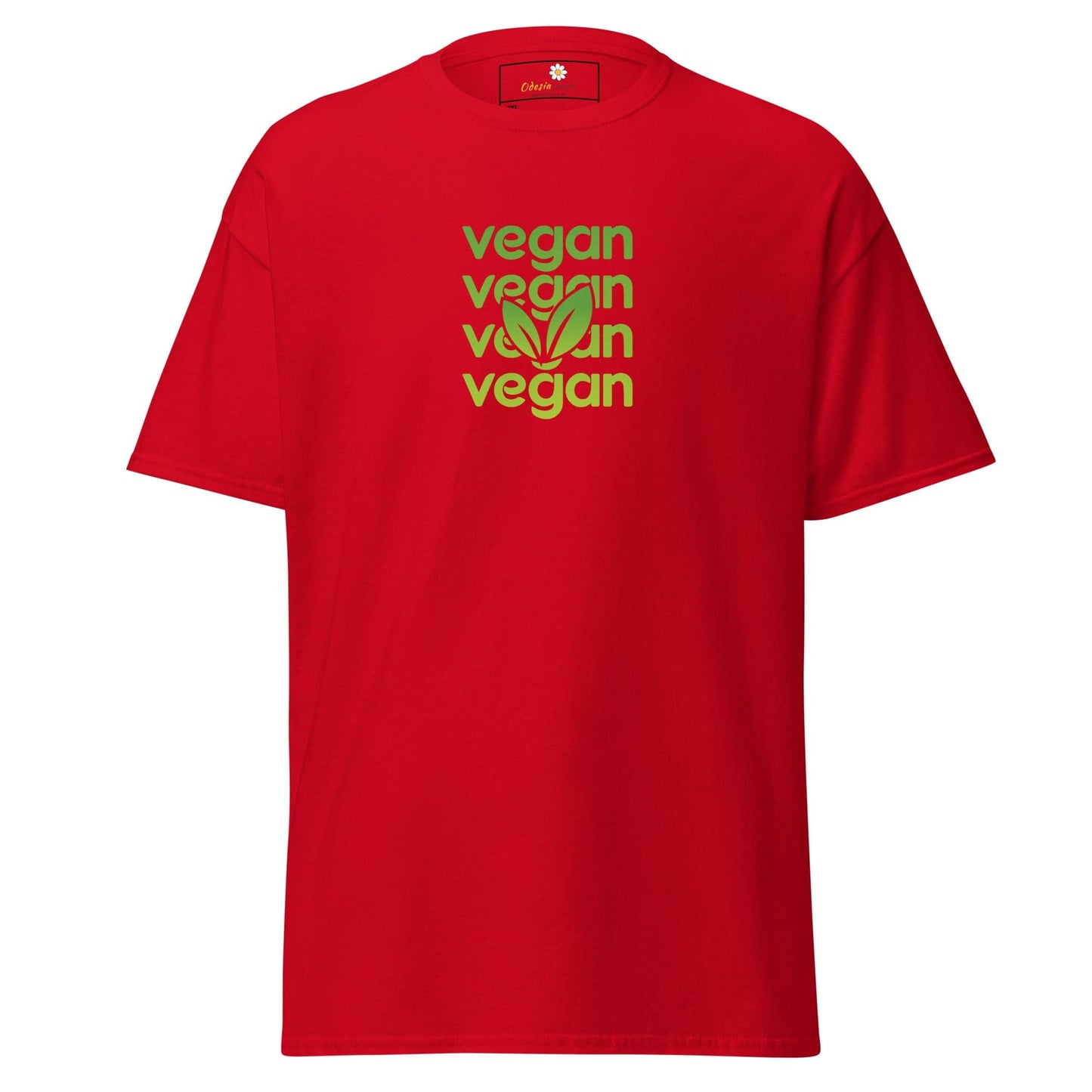 Red T-shirt with vegan text from T-Shirt Design Tee for Men and Women in 2XL to 5XL