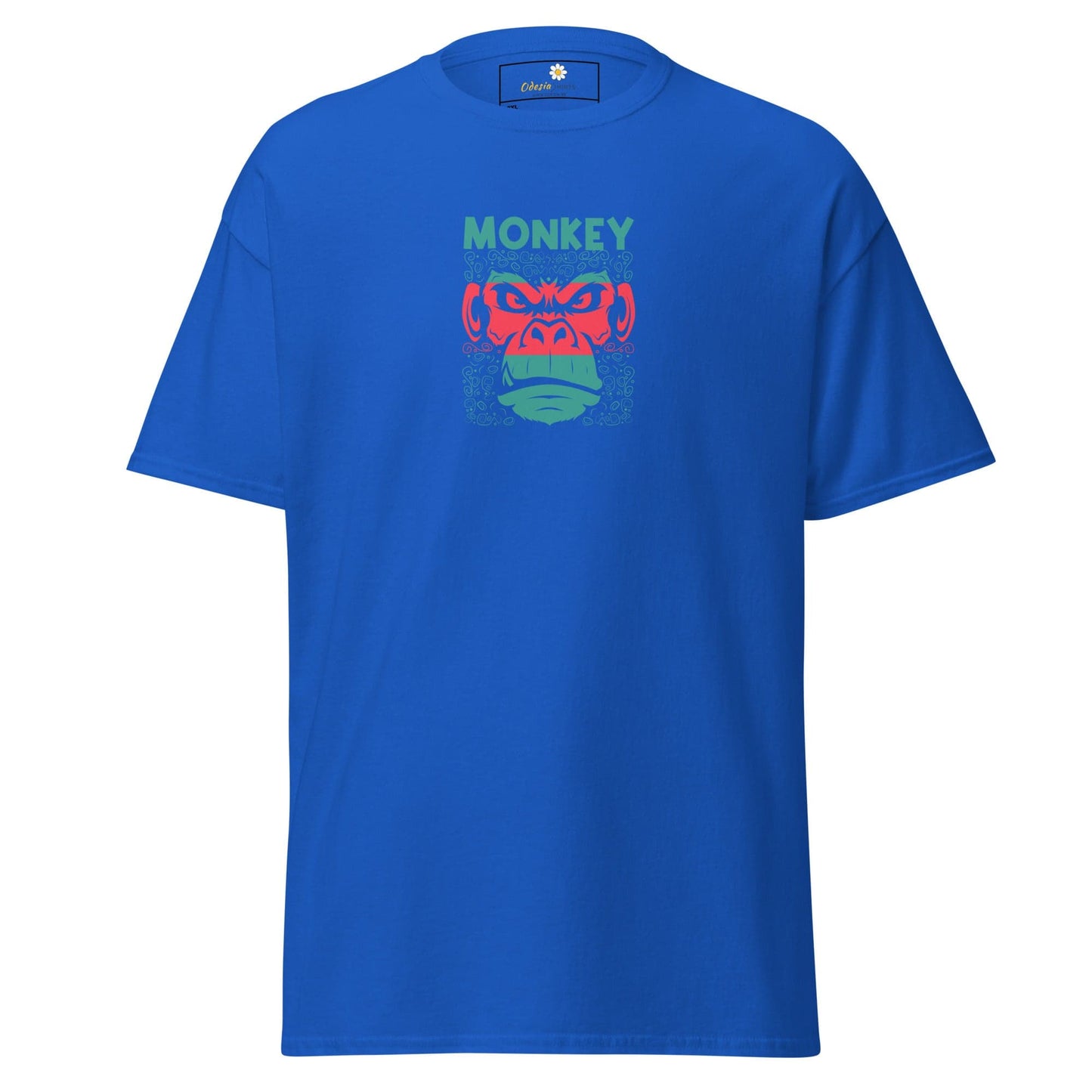 Blue T-shirt with monkey graphic from T-SHIRT DESIGN TEE for men and women in 2XL-5XL