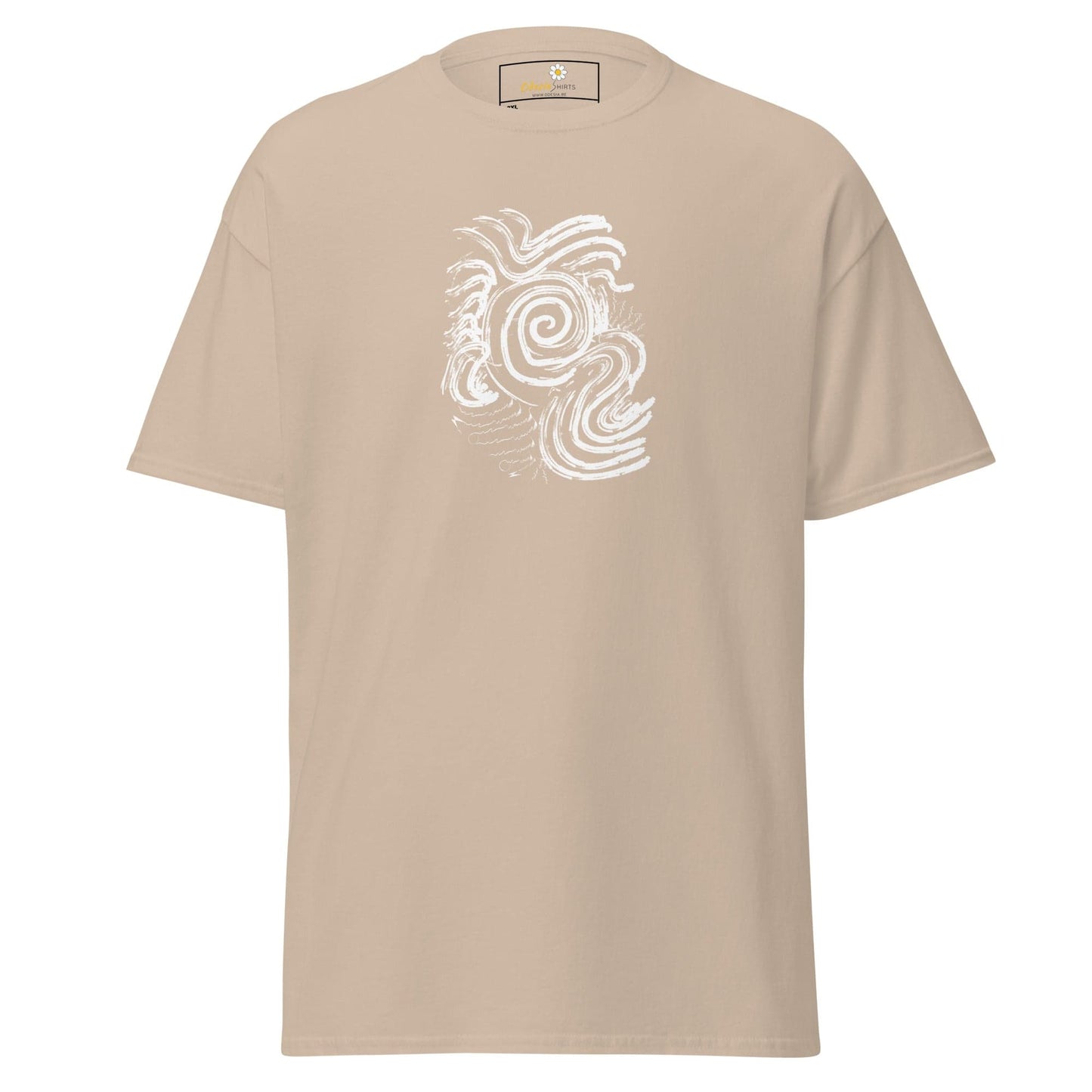 Beige T-shirt with white swirl design for men and women in sizes 2XL to 5XL