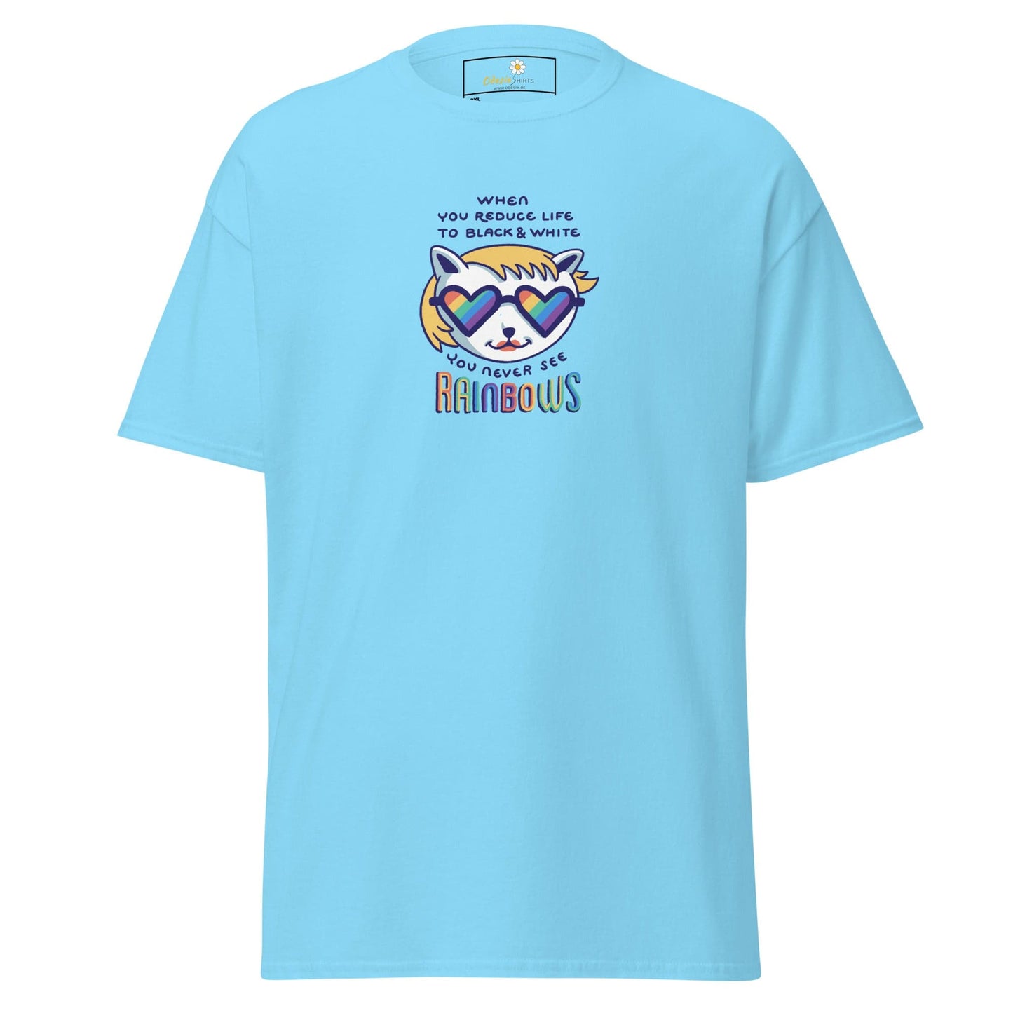 Light blue T-shirt with cartoon graphic for Men and Women in 2XL to 5XL sizes