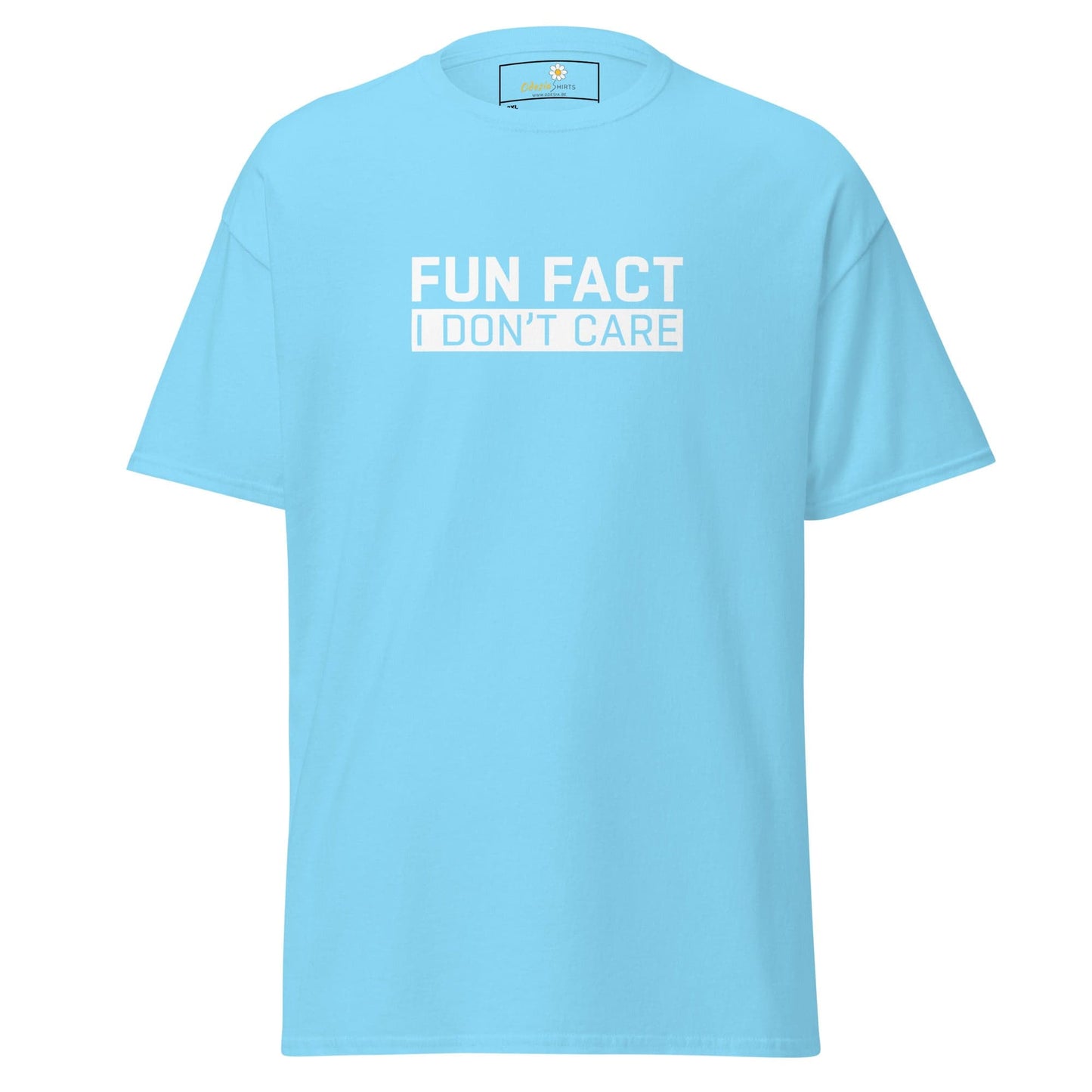 Light blue t-shirt.