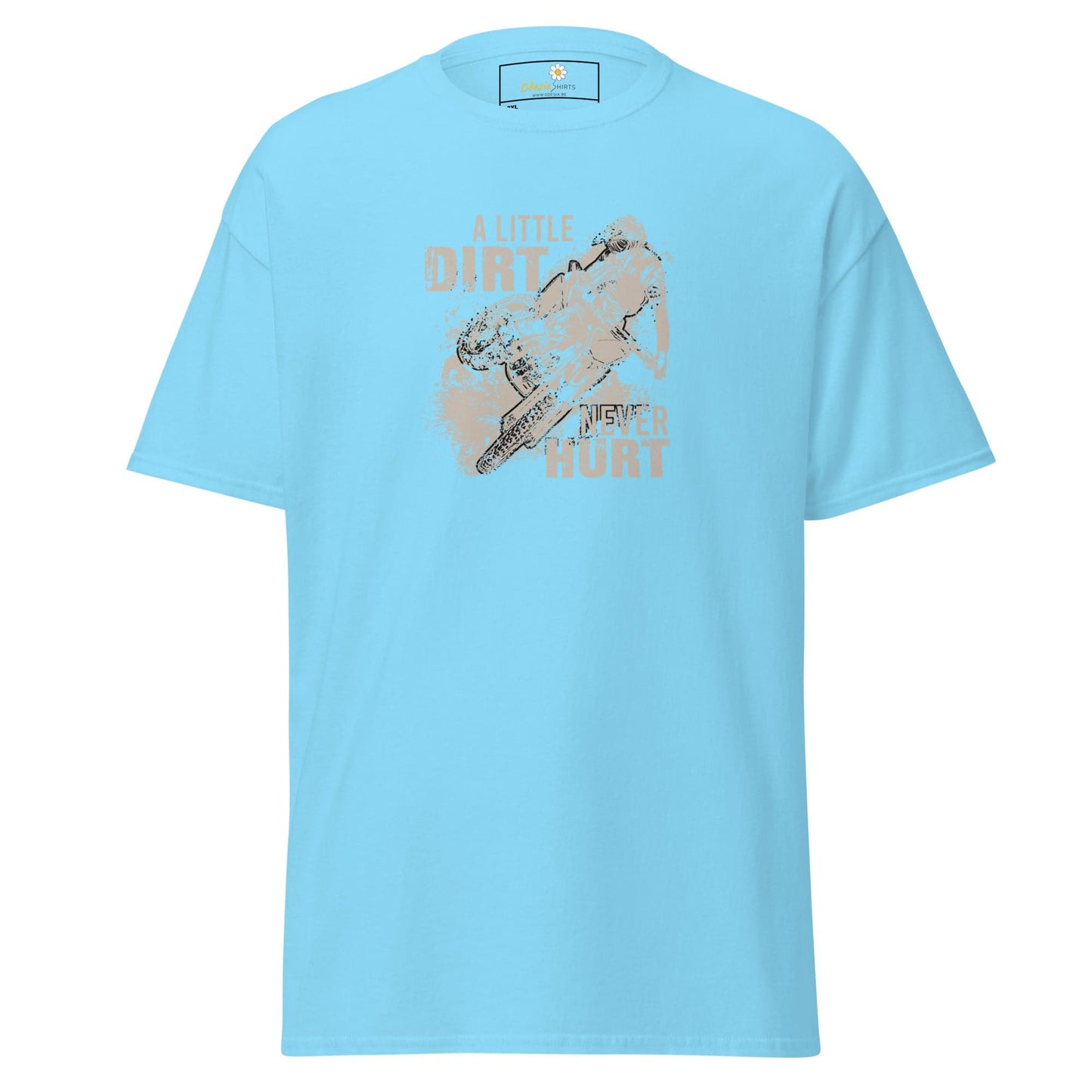 Light blue t-shirt with graphic.