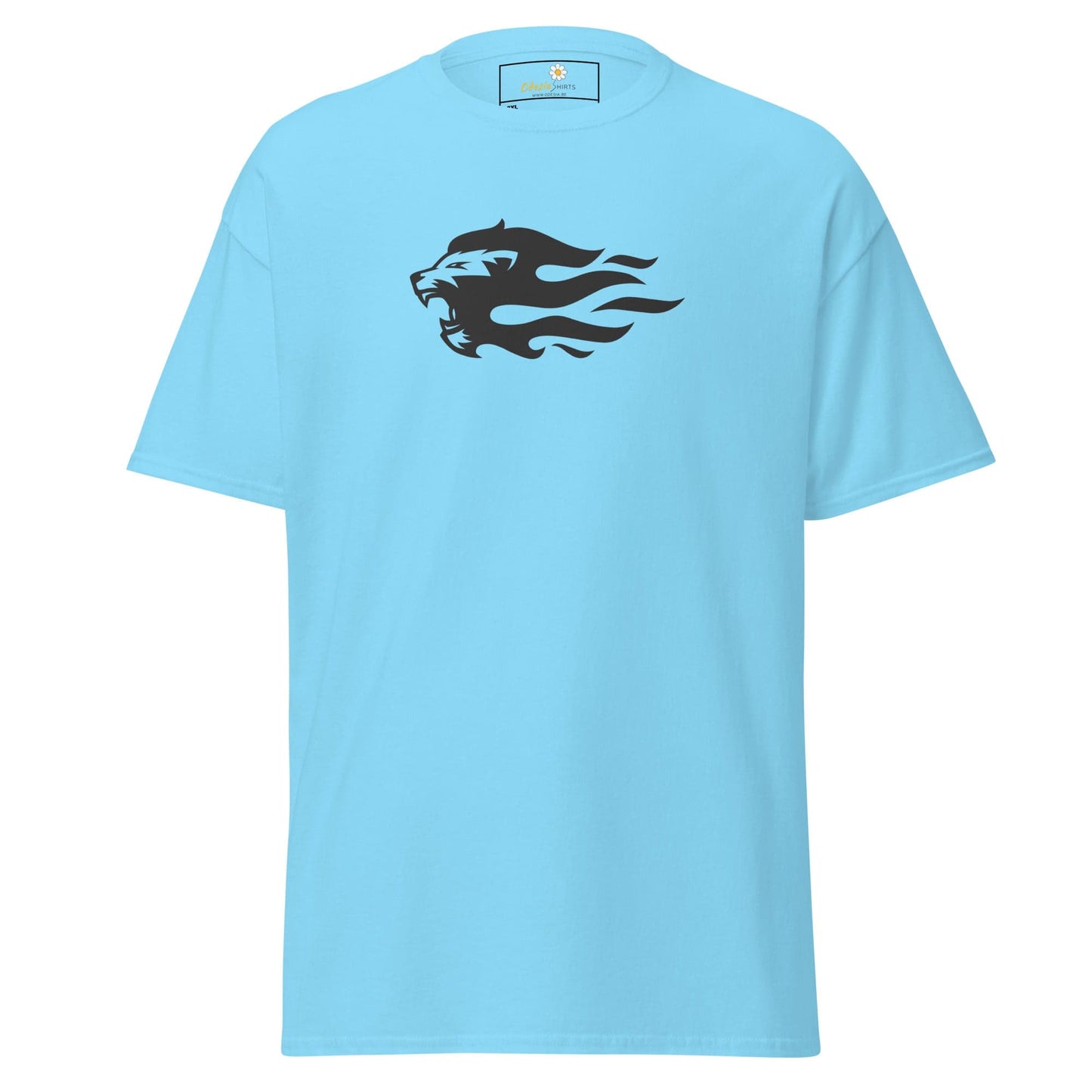Light blue men’s and women’s T-shirt with lion graphic in size 2XL to 5XL