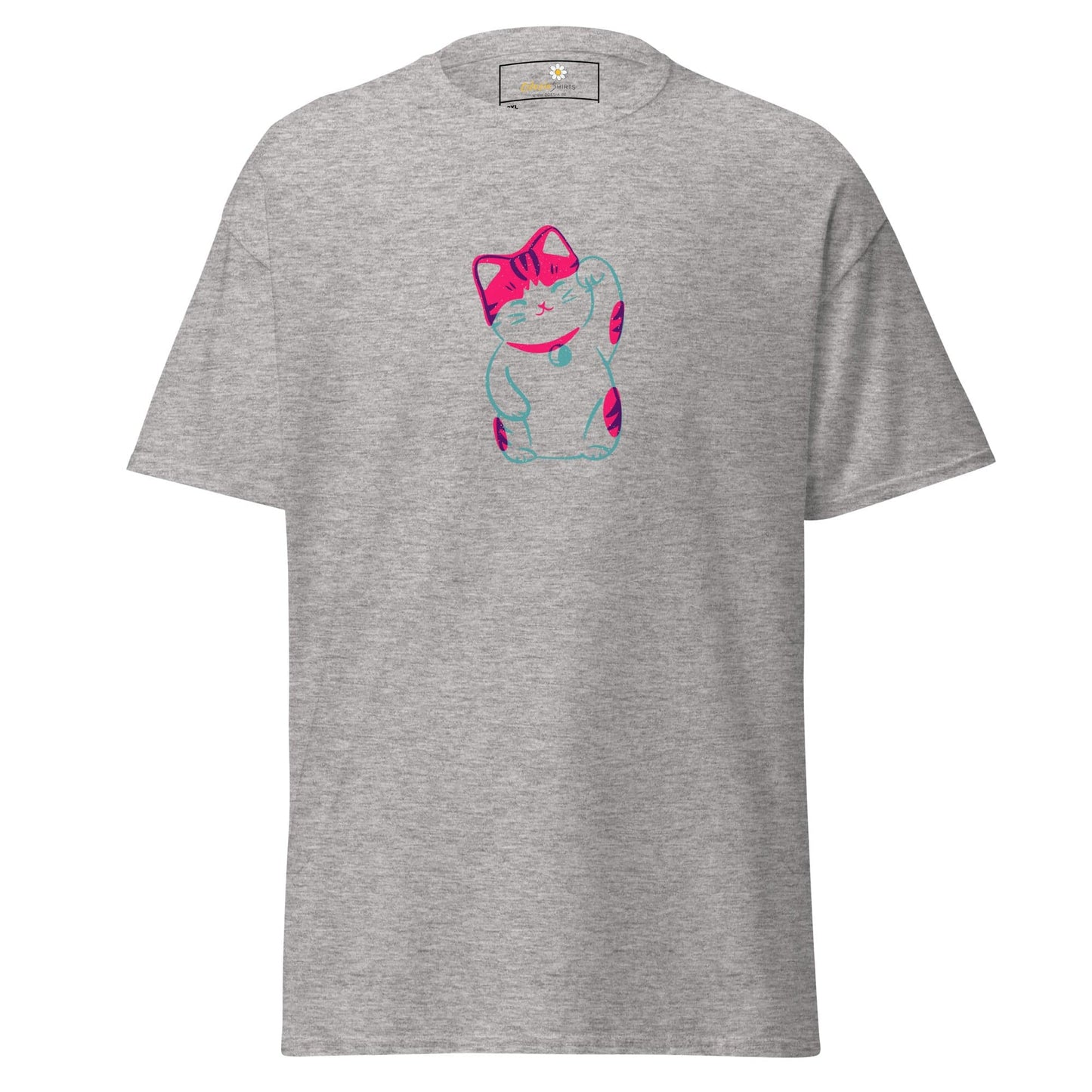 Gray T-shirt with neon cat design for men and women available in 2XL to 5XL sizes