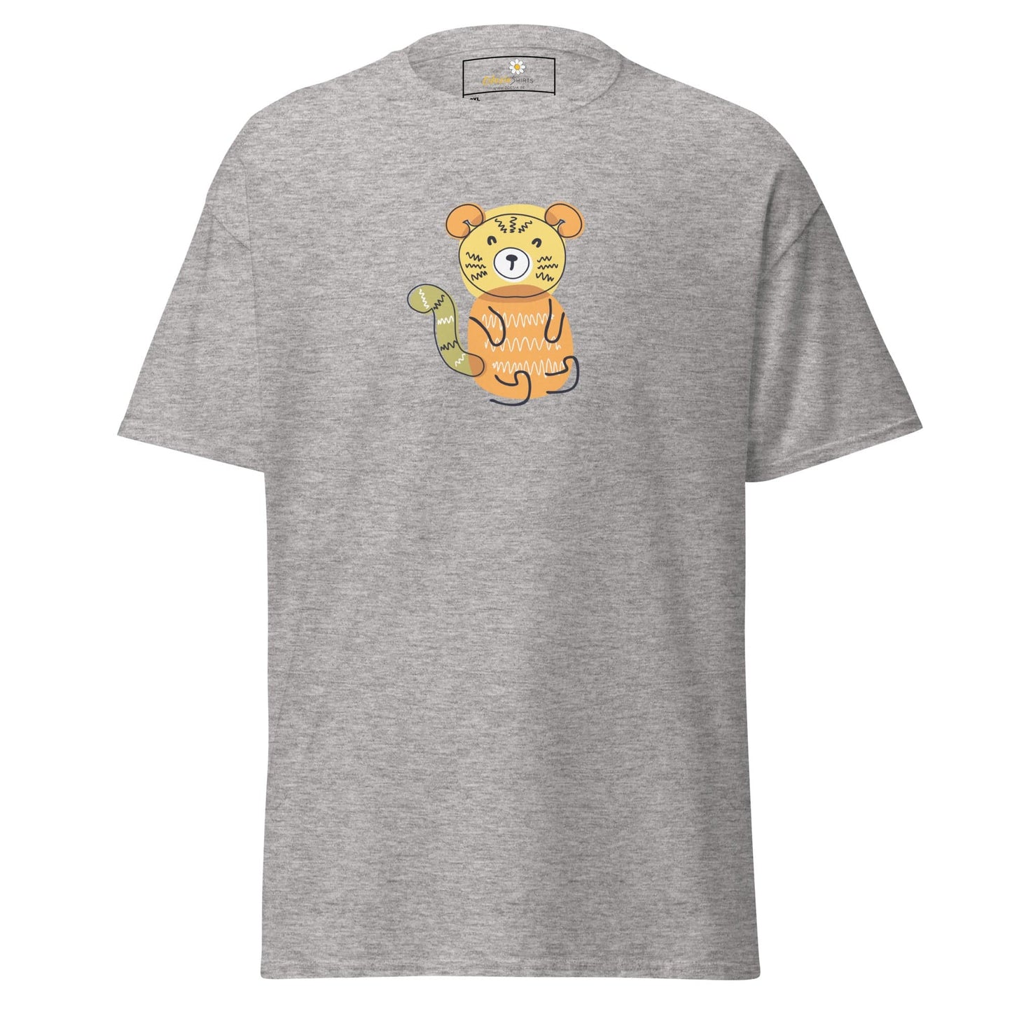 Gray T-shirt with cartoon tiger design for men and women in 2XL to 5XL sizes